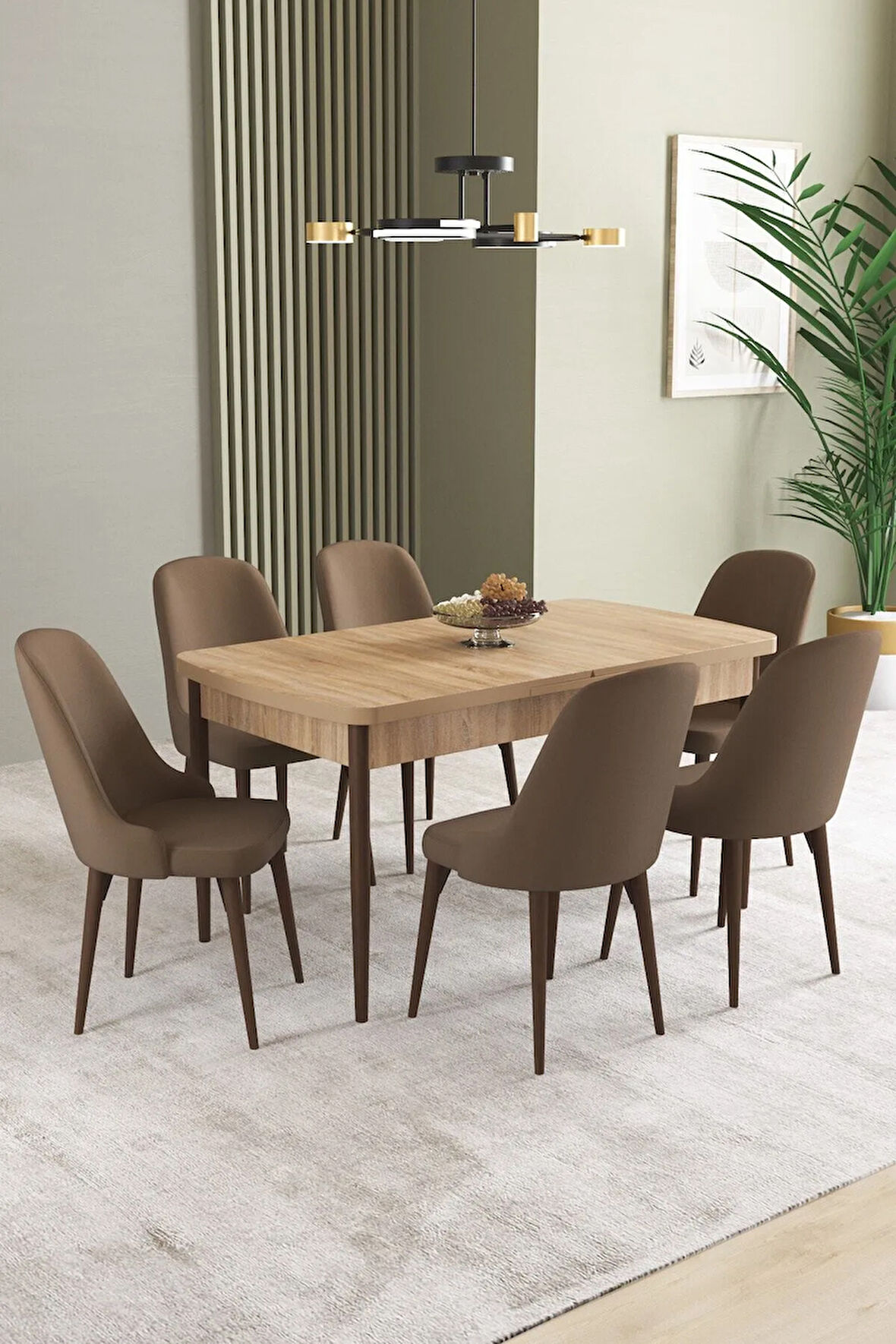 Lima Meşe Desen 80x132 MDF Açılabilir Mutfak Masası Takımı 4  Sandalye
