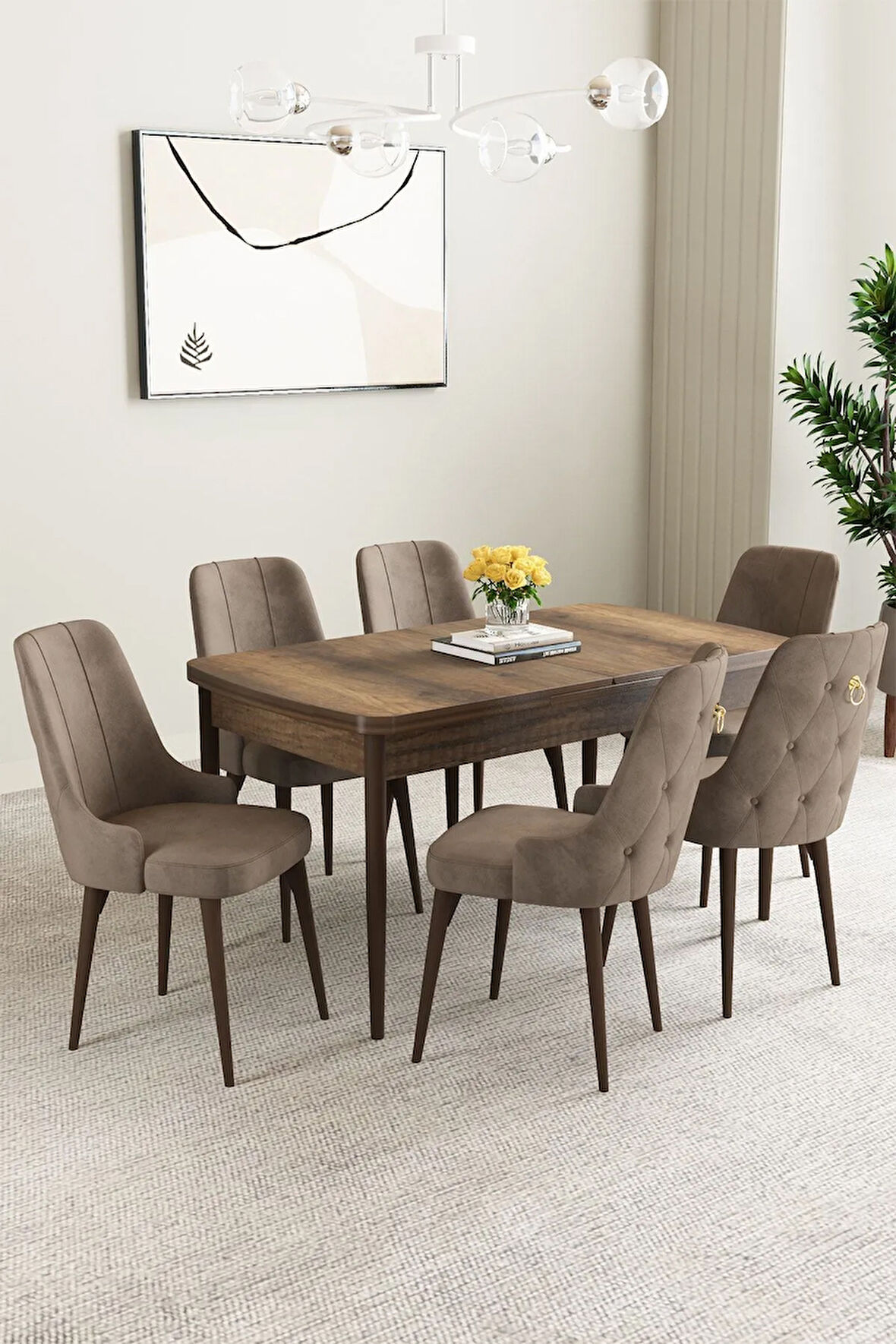 Lima Beyaz 80x132 MDF Açılabilir Yemek Masası Takımı 4  Sandalye