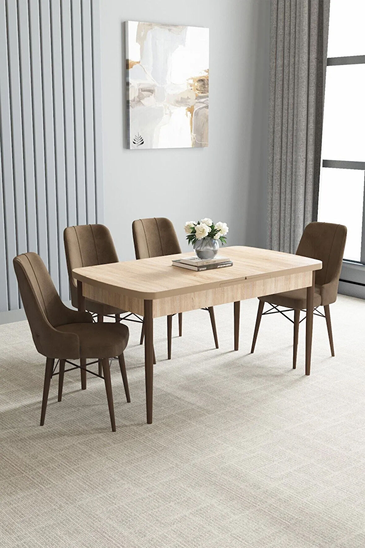 Arvela Meşe Desen 80x132 Açılabilir Yemek Odası Takımı 4  Sandalye