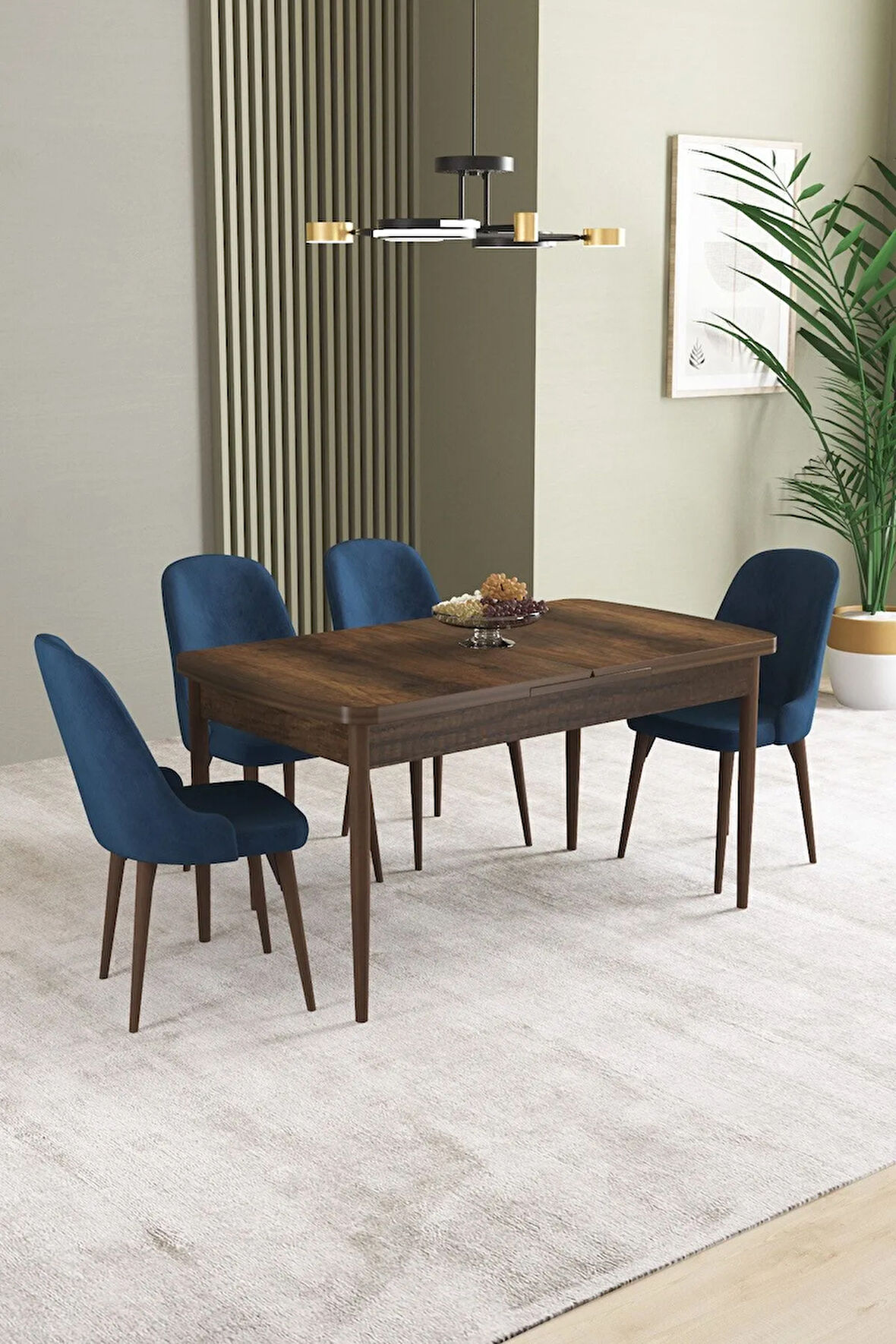 Mayer MDF Siyah Mermer Desen Açılabilir 80x132 Cm 4 Sandalyeli Mutfak Masası Takımı