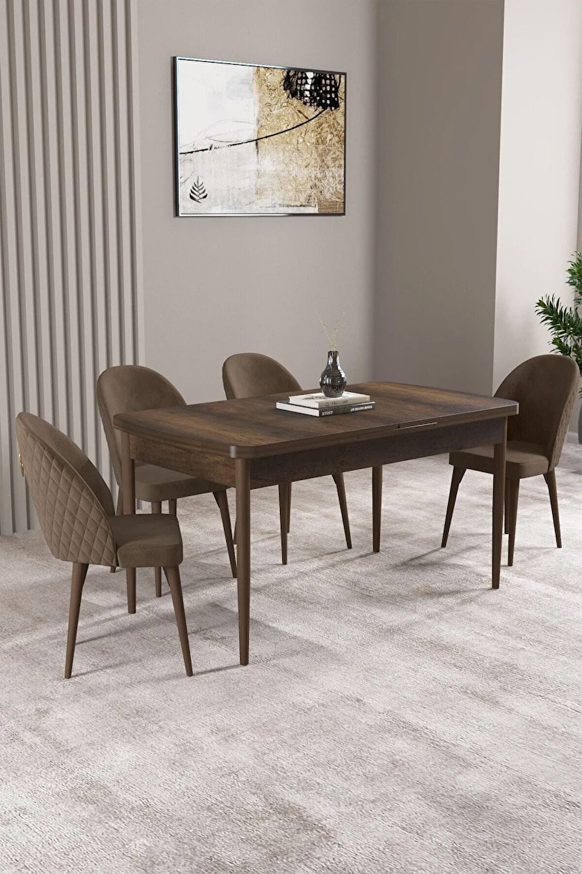 Milas Barok Desen 80x132 MDF Açılabilir Yemek Masası Takımı 4  Sandalye