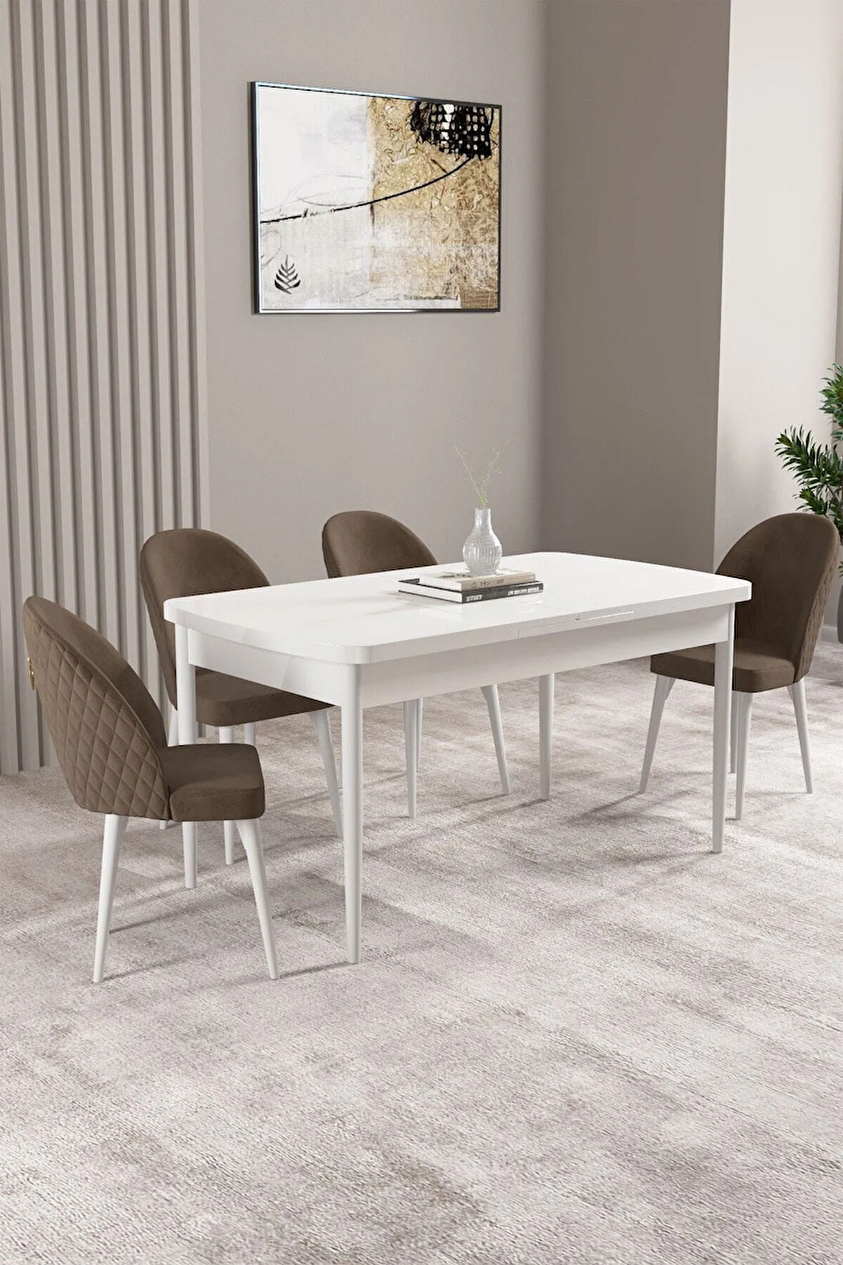 Milas Beyaz 80x132 MDF Açılabilir Yemek Masası Takımı 4  Sandalye