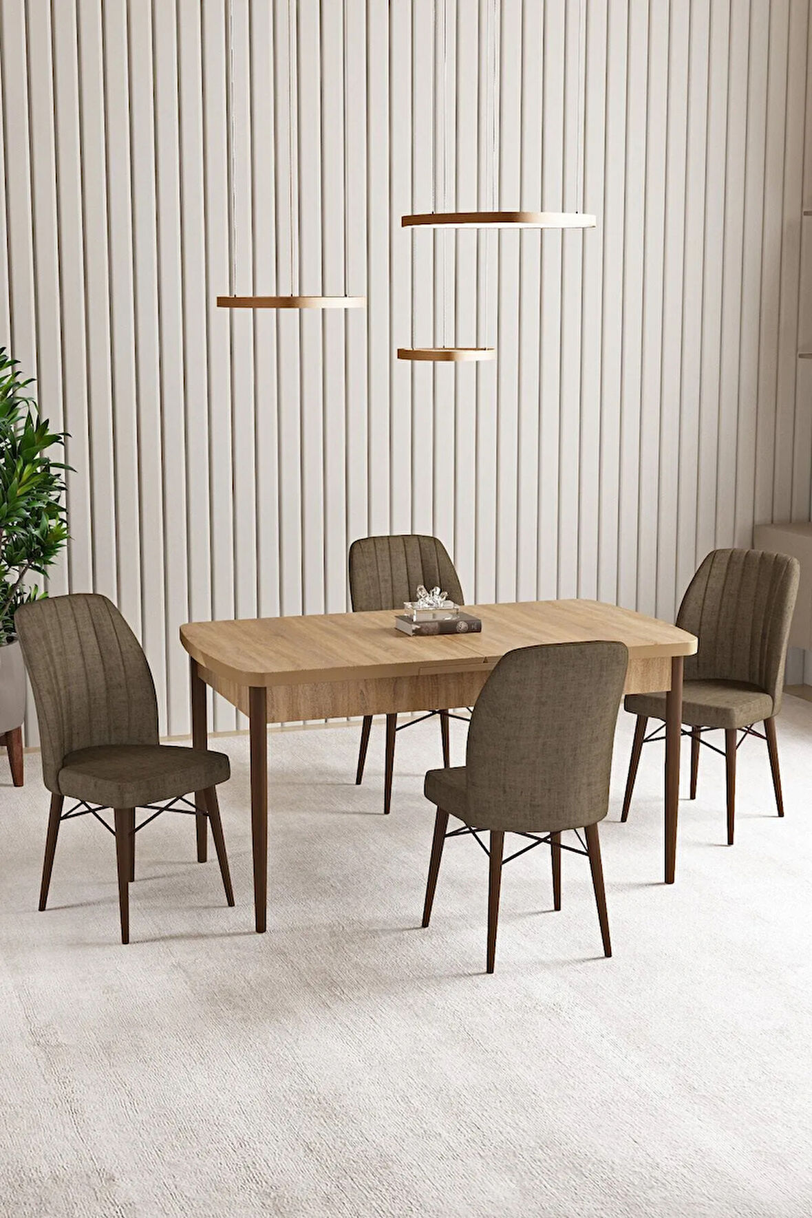 Lara Meşe Desen 80 X 132 Açılabilir MDF Mutfak Masası 4  Sandalye