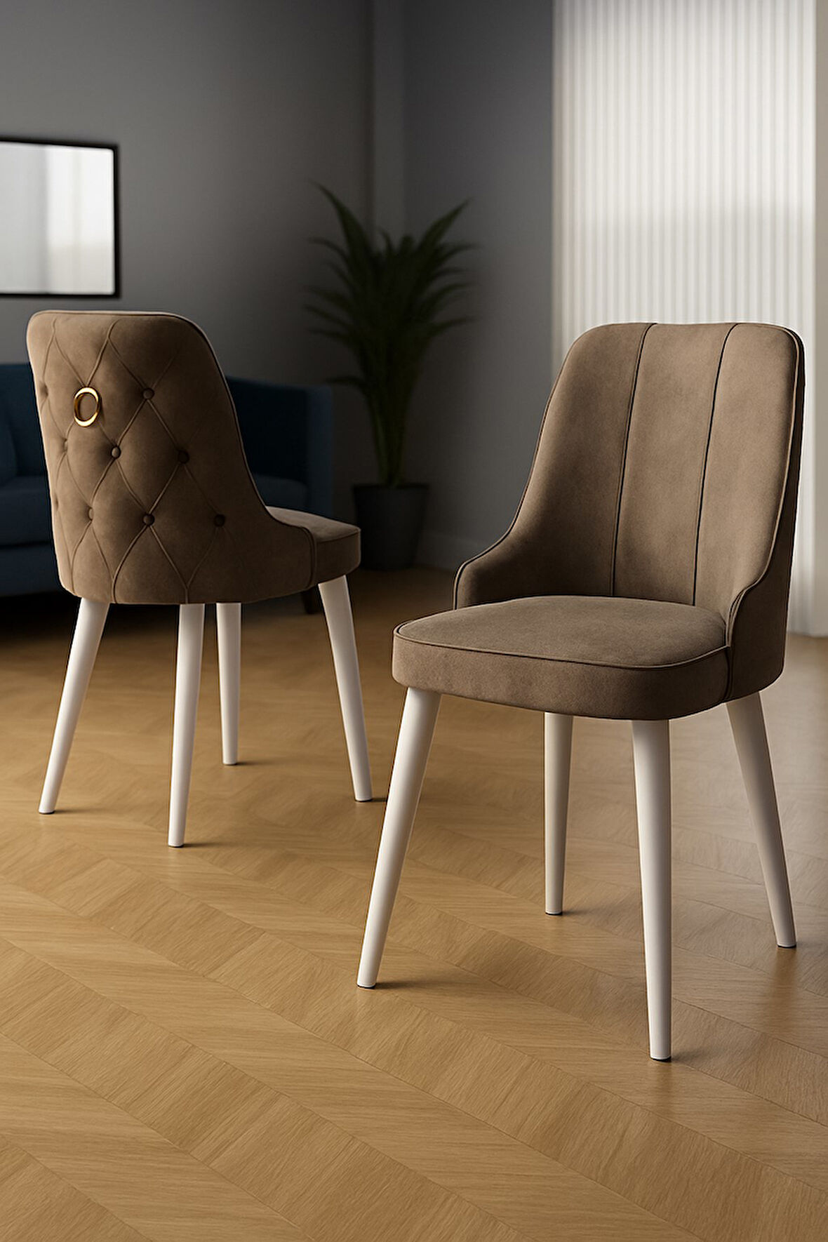 Esa 4 Adet Babyface Kumaş, Beyaz Metal Ayaklı, Mutfak ve Yemek Odası Sandalyesi