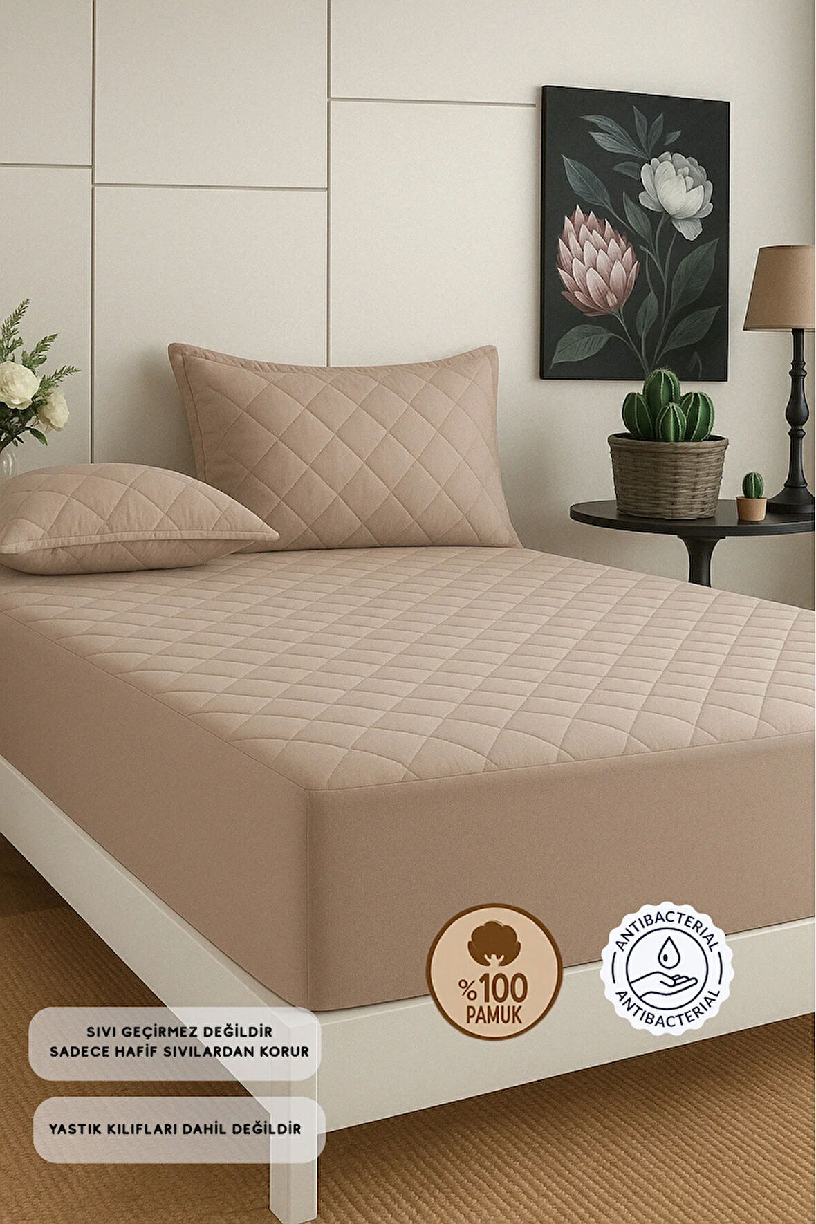 Formeya Alez Kahverengi %100 Pamuk Kapitone Yatak Koruyucu Alez Fitted Çarşaf