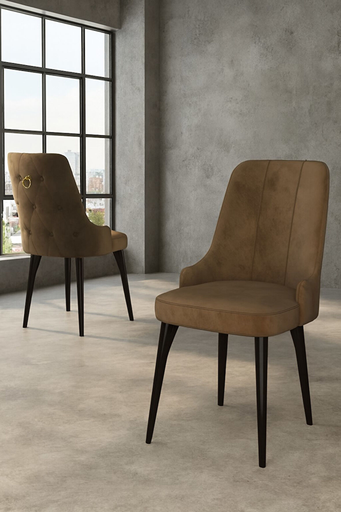 Esa 6 Adet Babyface Kumaş, Siyah Metal Ayaklı, Mutfak ve Yemek Odası Sandalyesi