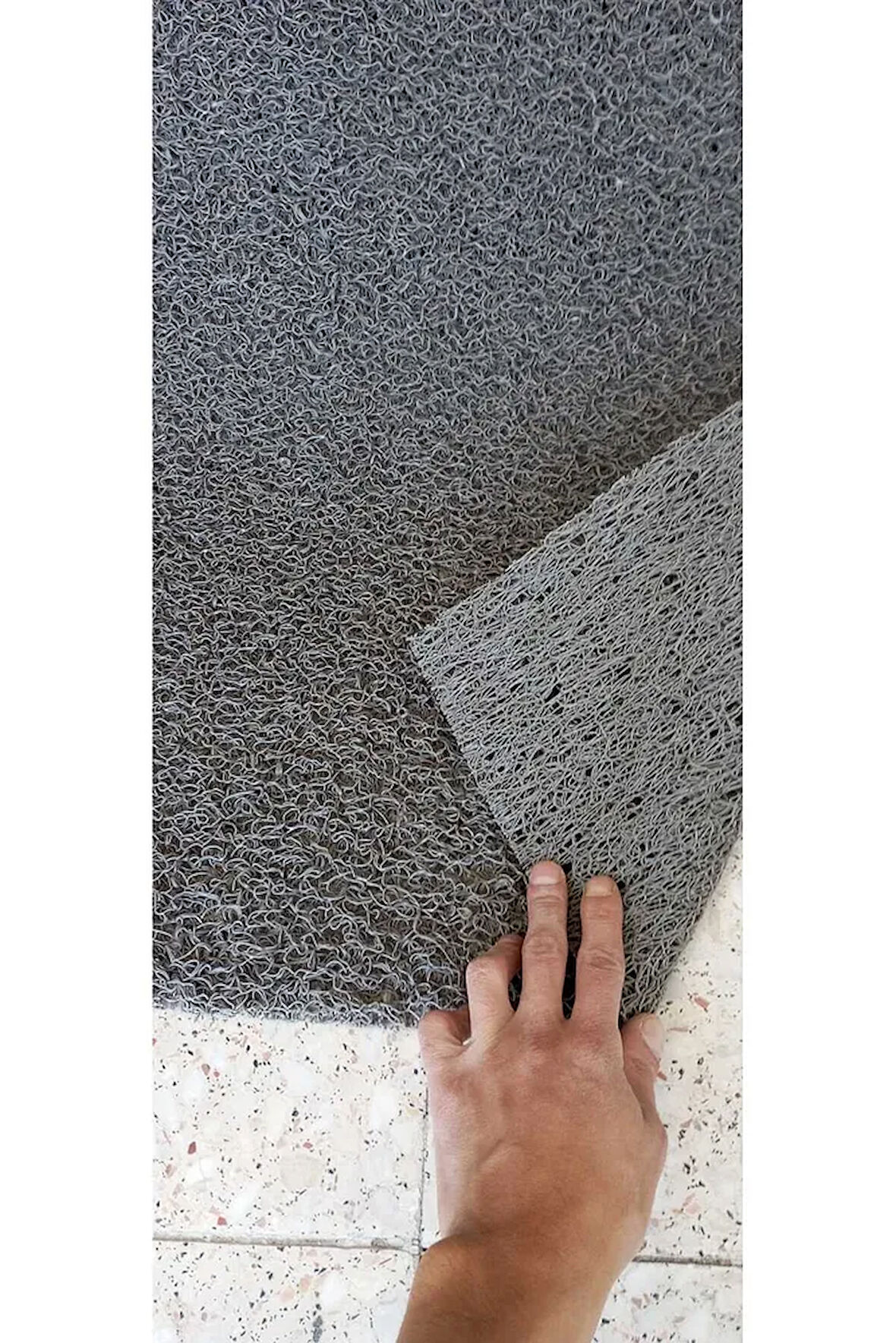 GRİ Kıvırcık Paspas Su Emici Kapı Önü Paspas Kaymaz Taban 14 mm kıvırcık yolluk