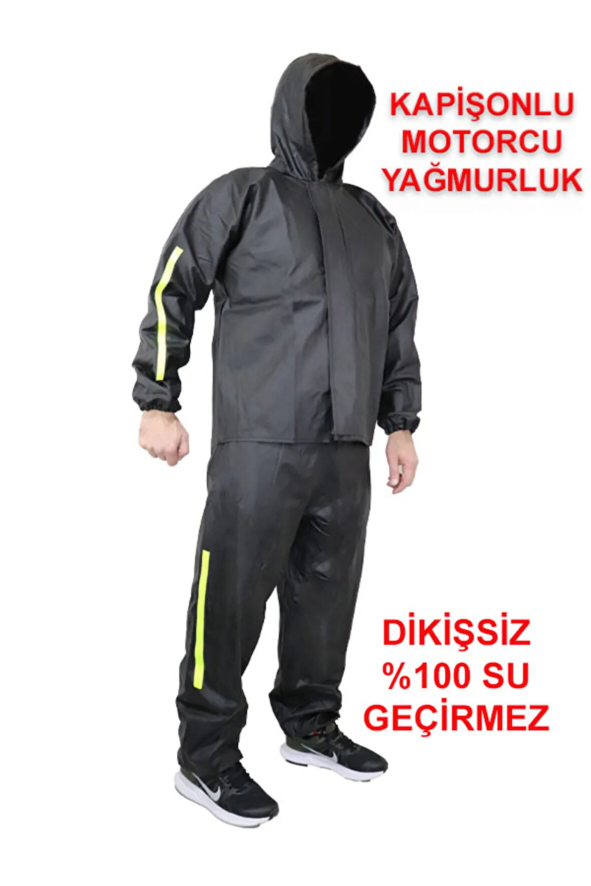 Şapkalı Kapişonlu Yağmur ve Rüzgar Geçirmez PVC Motorcu Yağmurluk  Alt Üst Takım Dikişsiz Garantli
