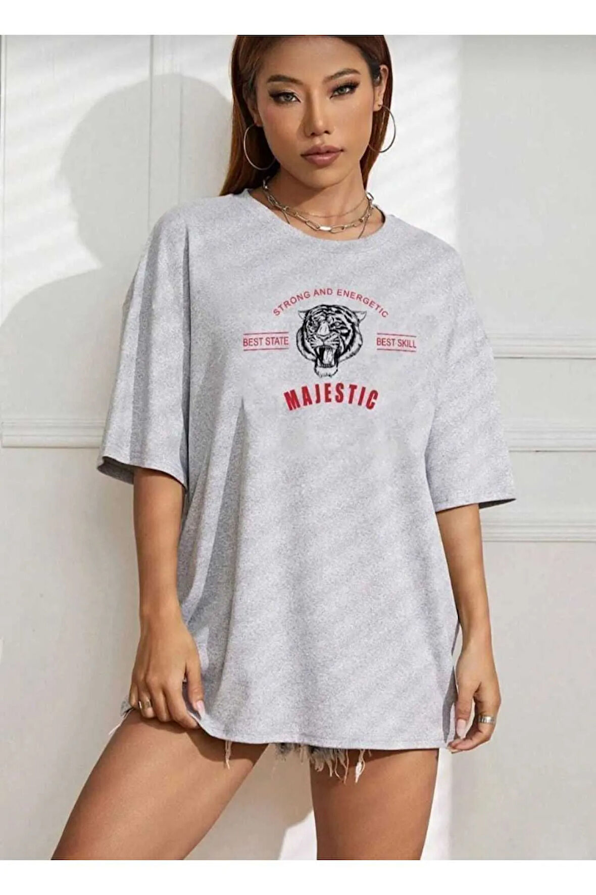 majestıc  baskılı oversize basic o yaka unisex t-şhirt