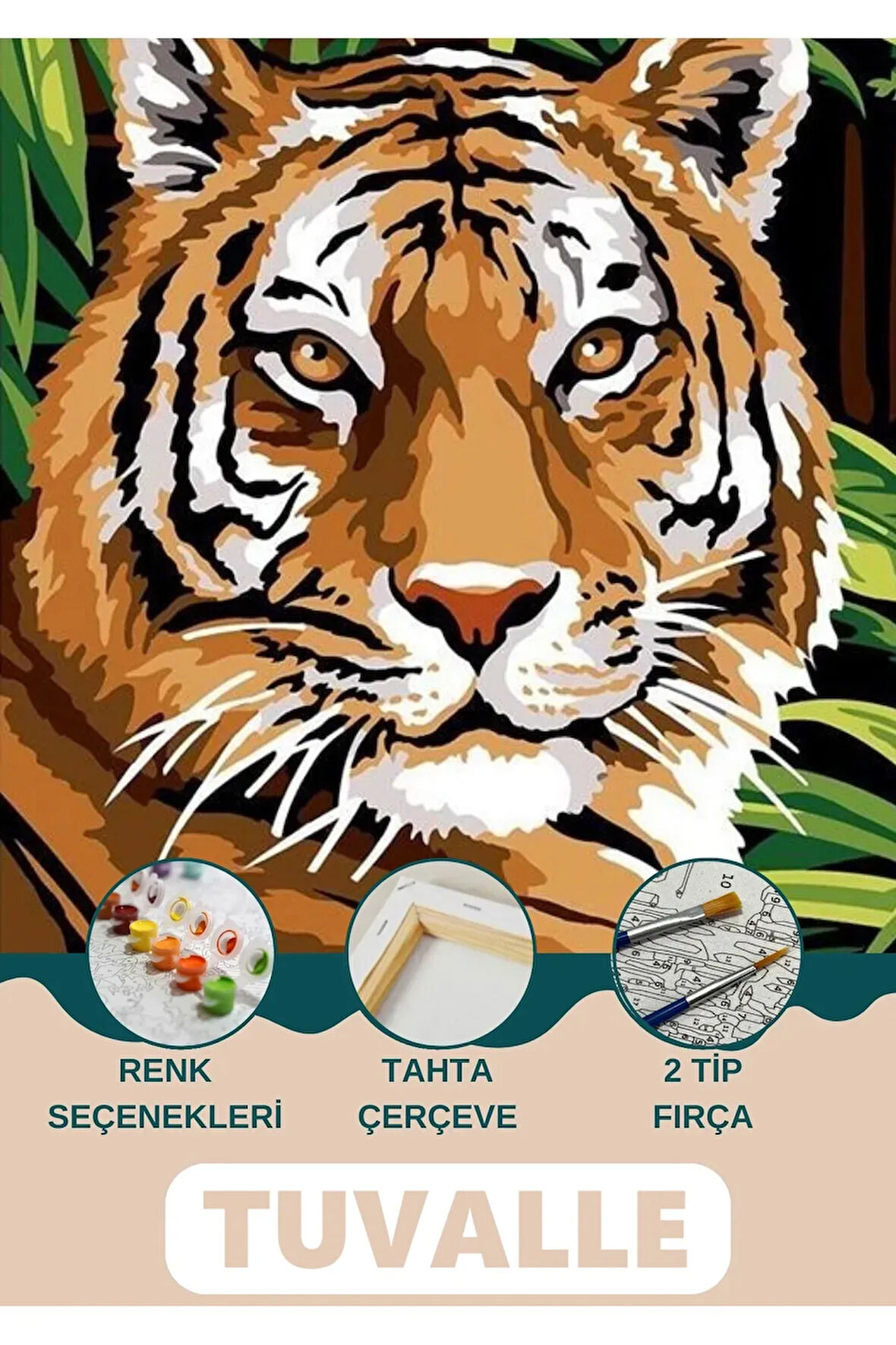 Kaplan Sayılarla Boyama Seti, Hobi Seti, 40X50 Tablo, Fırça Boya Asma Aparatı Dahil, Vahşi, Doğa