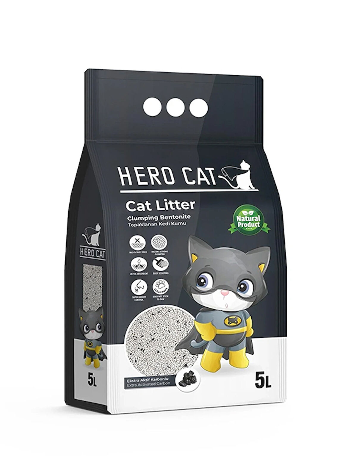 Hero Cat Aktif Karbonlu Bentonit Kedi Kumu 5 Lt