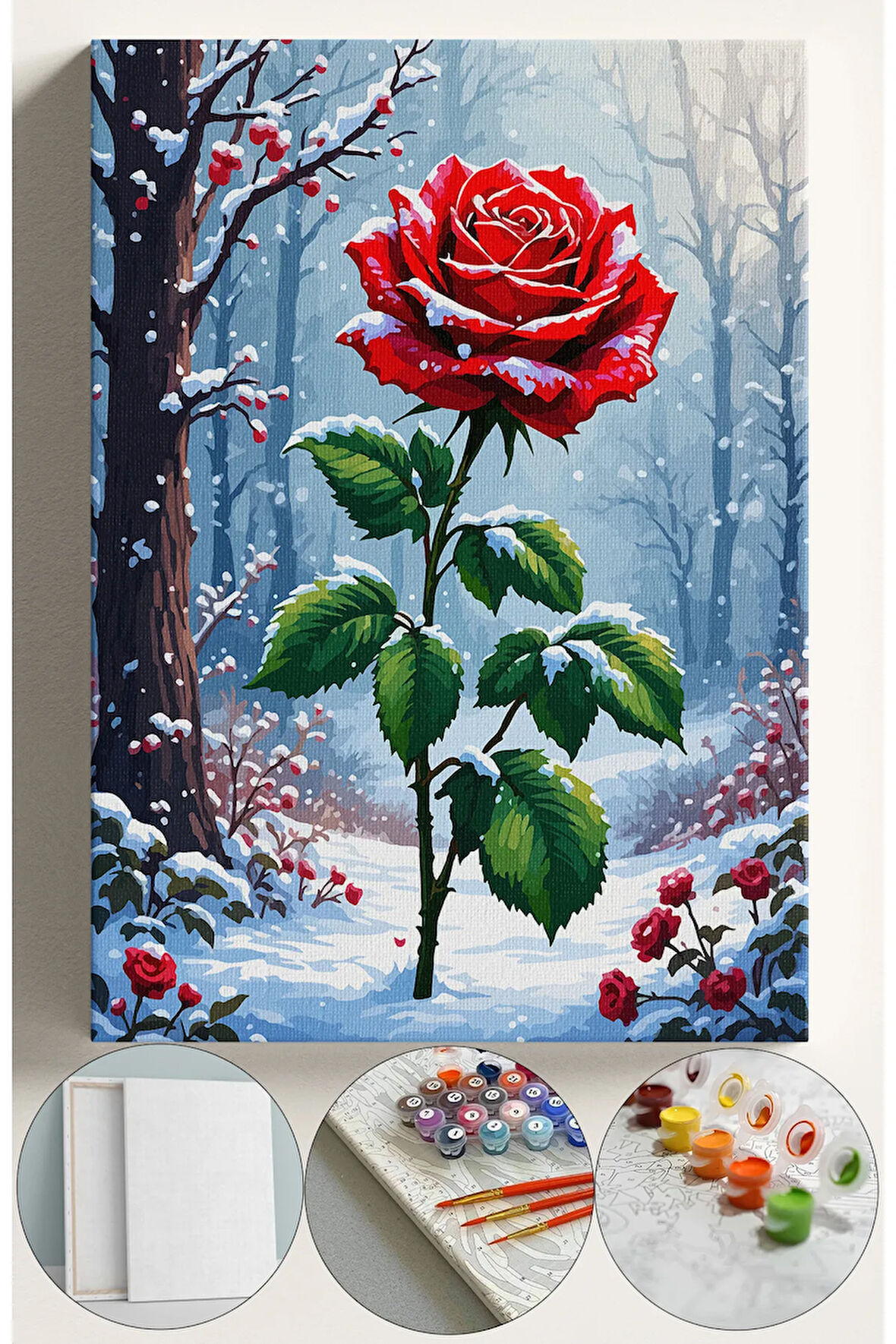 Sayılarla Boyama Tuval Seti Fırça Boya Dahil (Çıtalı) 40x50 CM - Karda Gül