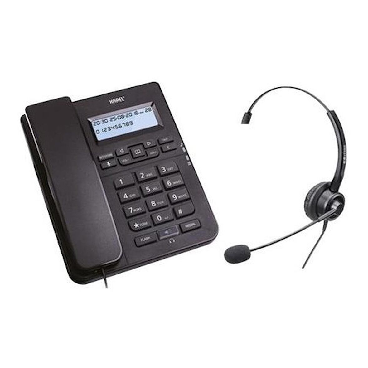 Karel TM145 Karel RJ9 Kulaklıklı Headset Telefon Siyah