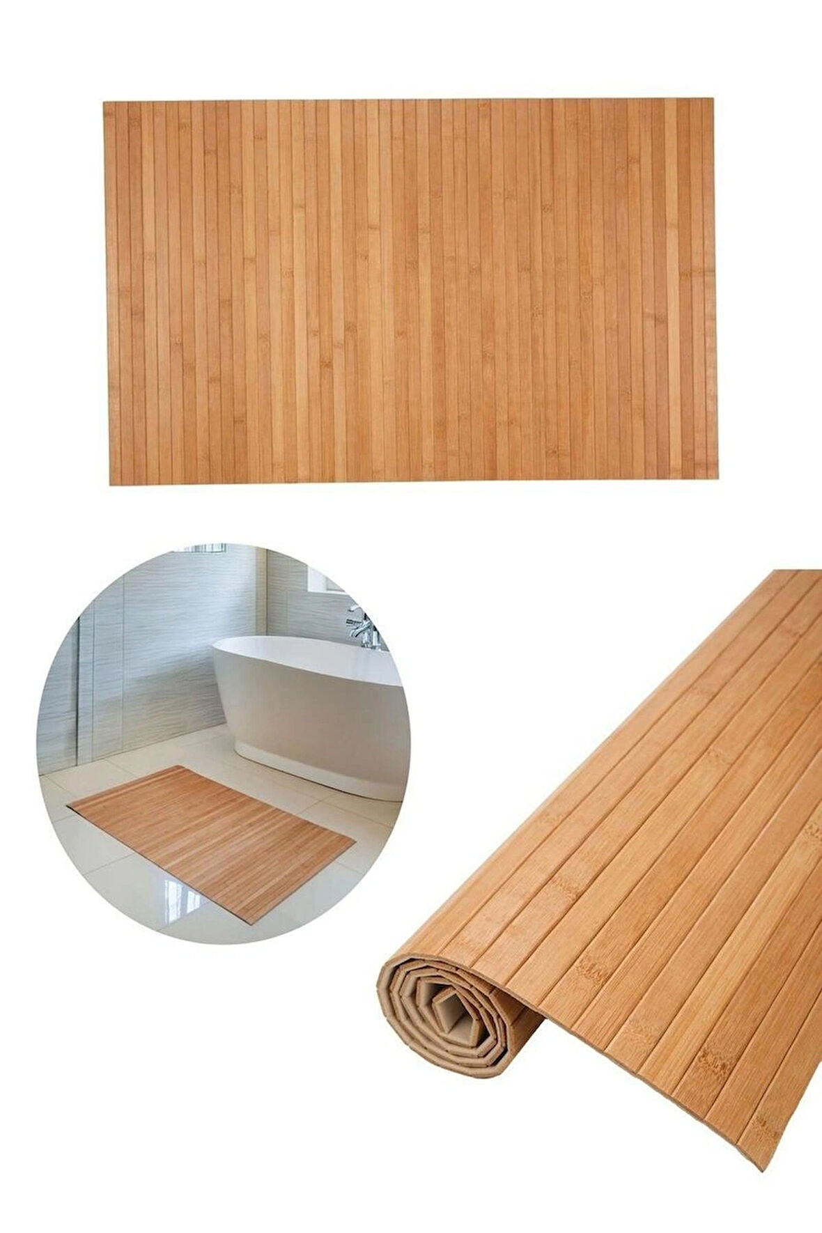  Naturel Bambu Kaydırmaz Banyo Matı 70 x 45 cm