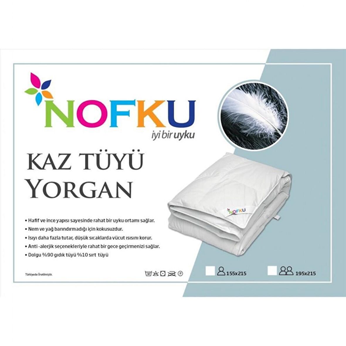 Nofku Tek Kişilik Kaz Tüyü Yorgan 155X215