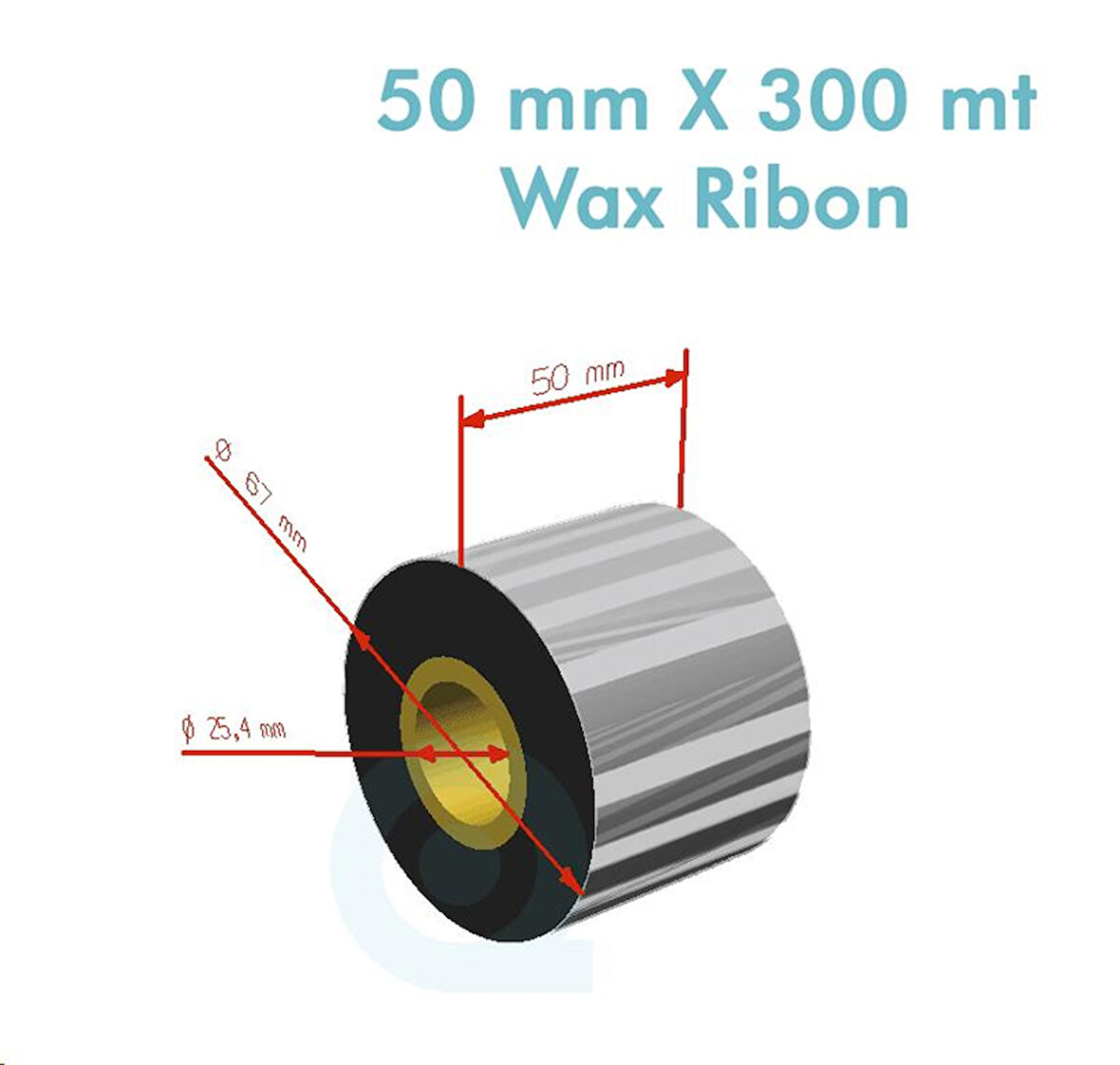 'Ribbon'' WX10FBK (Standart Wax) **50mm x 300m** 1 inç Outside