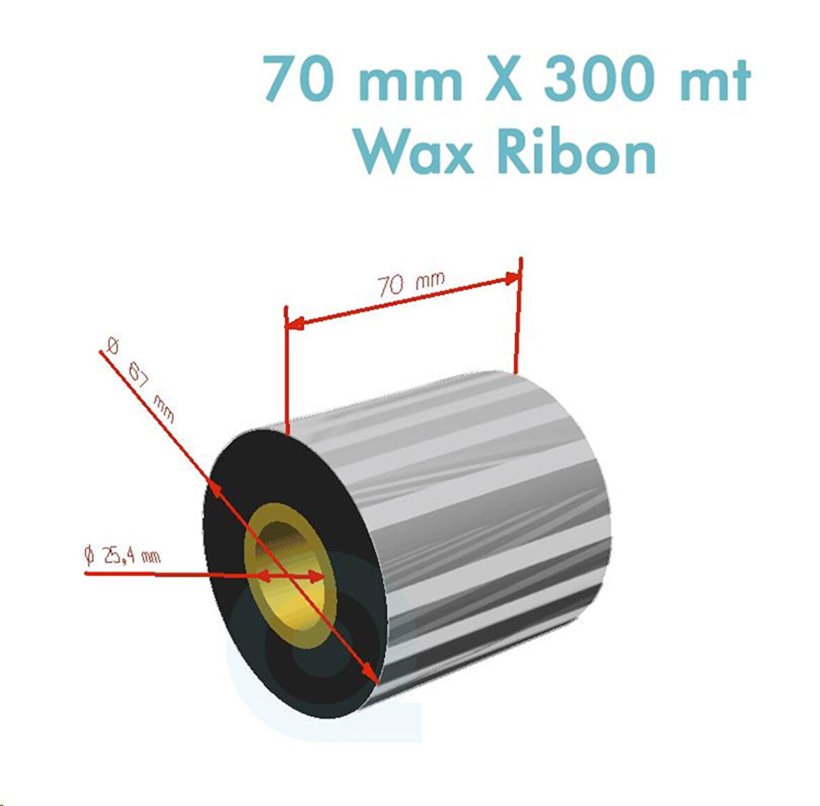 'Ribbon'' WX10FBK (Standart Wax) **70mm x 300m** 1 inç Outside