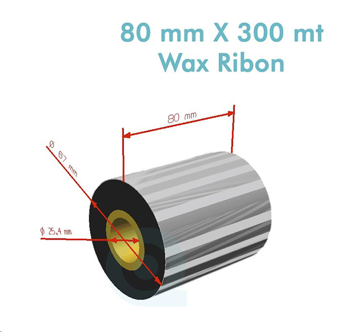 'Ribbon'' WX10FBK (Standart Wax) **80mm x 300m** 1 inç Outside
