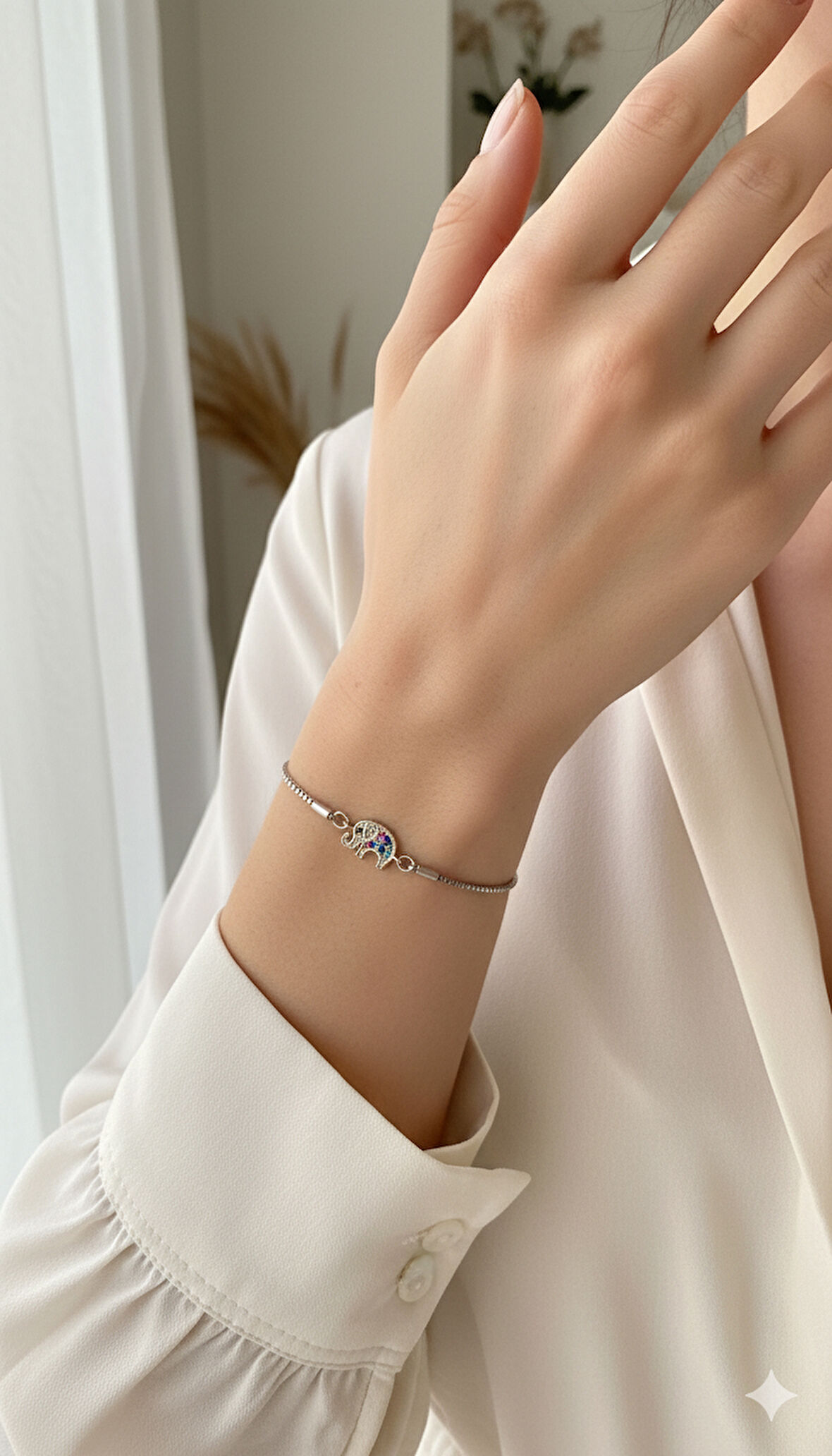 Uğur Getiren Renkli Zirkon Taşlı Fil Bileklik Asansörlü