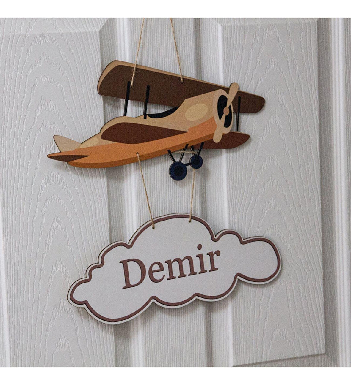 Meşgalem Ahşap Uçak ve Balon Temalı Kişiye Özel Kapı Süsü