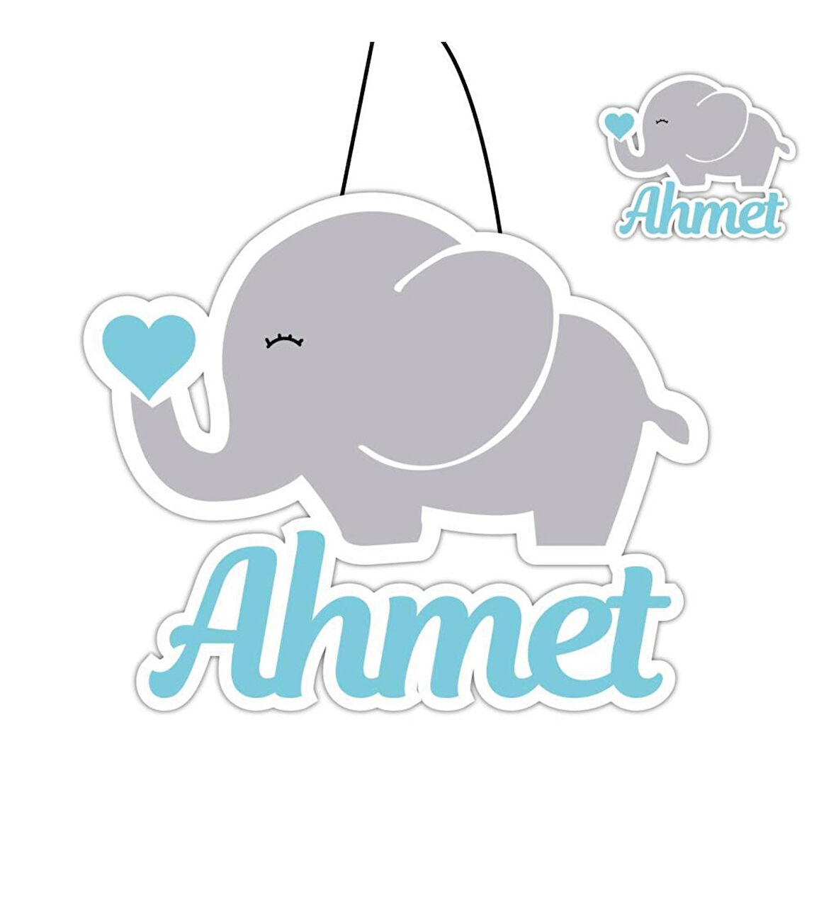 Kişiye Özel Bebek Kapı Süsü Ve 50 Adet Magnet Seti Fil Temalı