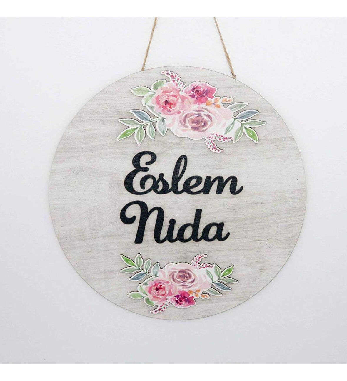 Meşgalem Ahşap Desenli Çiçek Süsleme Temalı Kişiye Özel Kapı Süsü