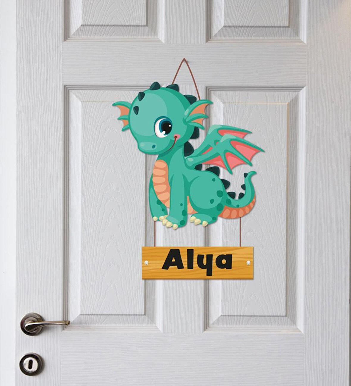 Meşgalem Yeşil Yavru Ejderha Temalı Kişiye Özel Kapı Süsü