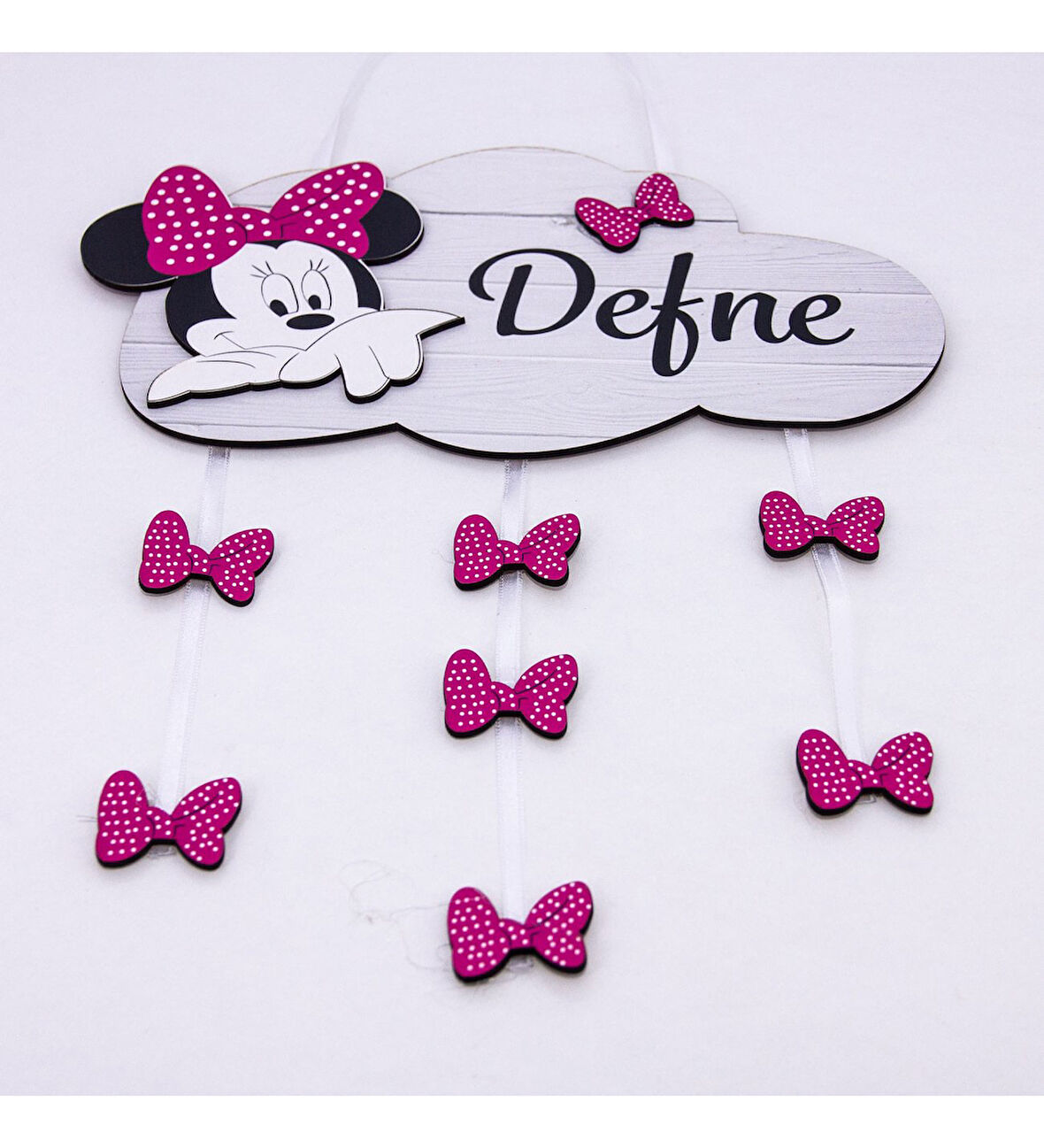Kişiye Özel Bebek Kapı Süsü Minnie Mouse 3D (Pembe)