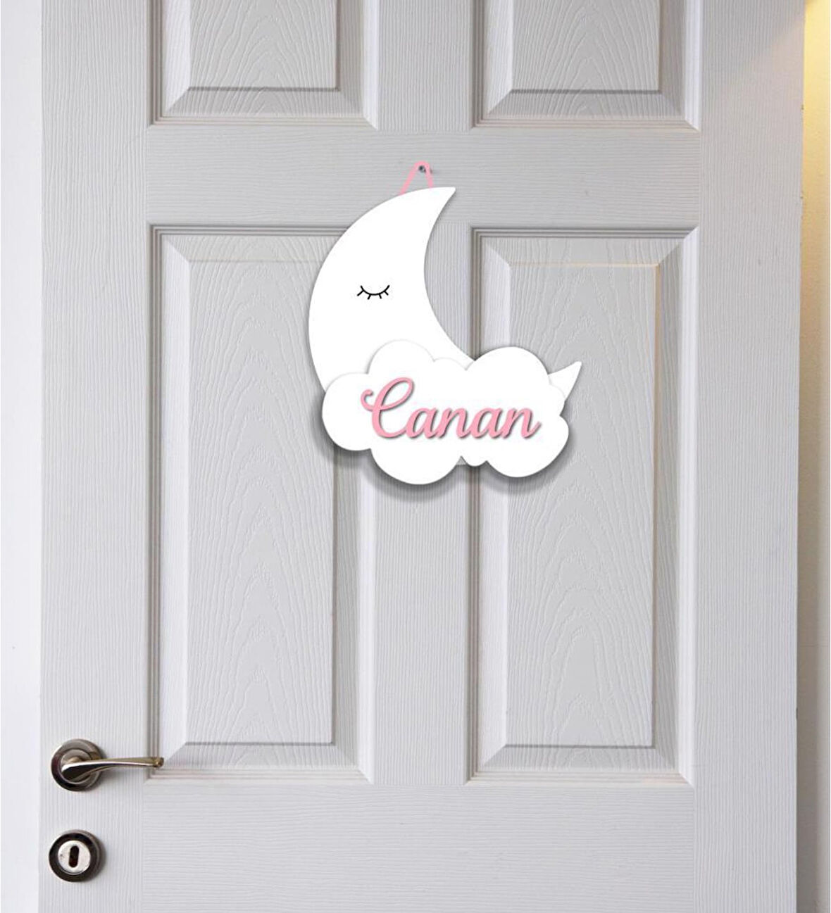 Meşgalem Bulut Üstünde Uyuyan Ay Temalı Kişiye Özel Kapı Süsü