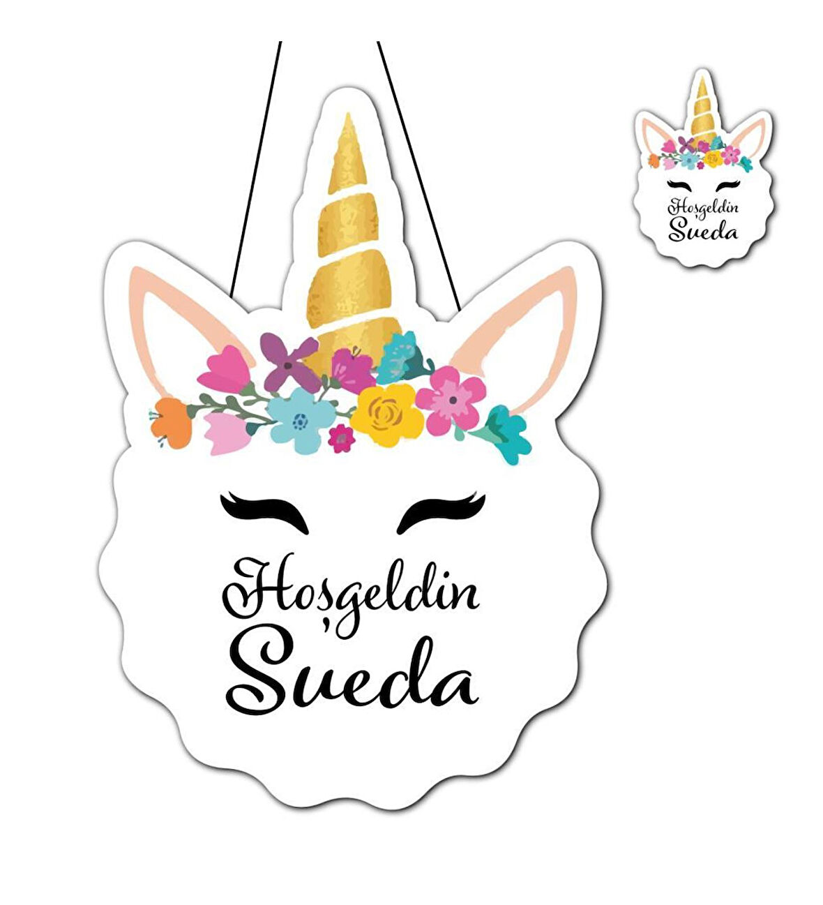 Kişiye Özel Bebek Kapı Süsü Ve 50 Adet Magnet Seti Unicorn Yüz