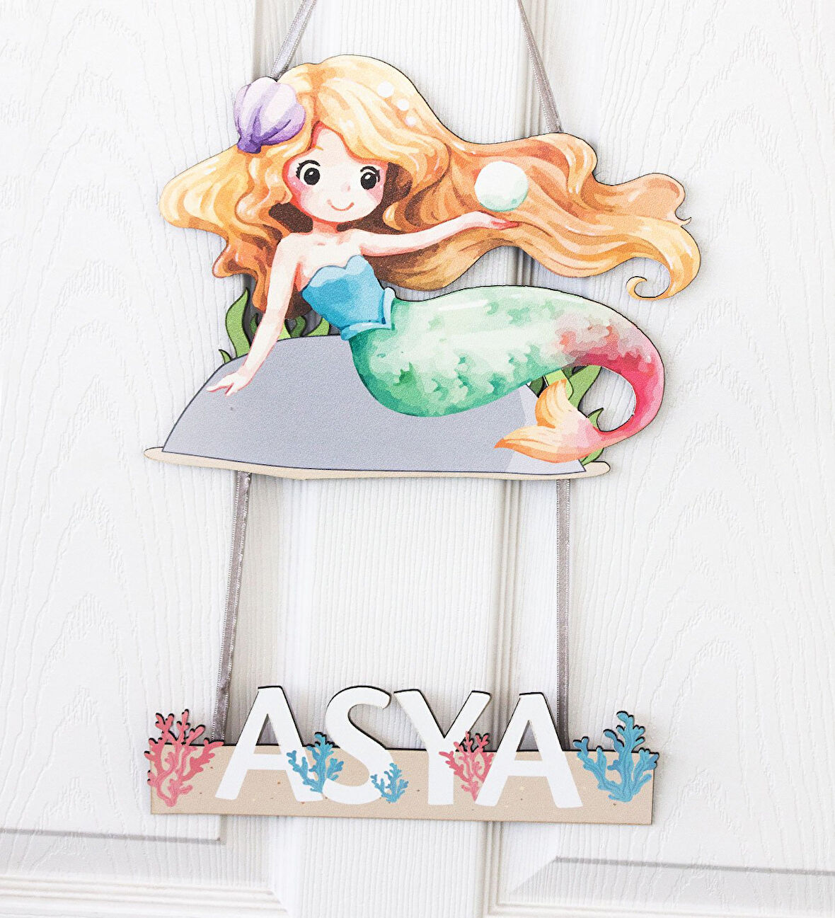 Meşgalem Uzun Saçlı Deniz Kızı Temalı Kişiye Özel Kapı Süsü