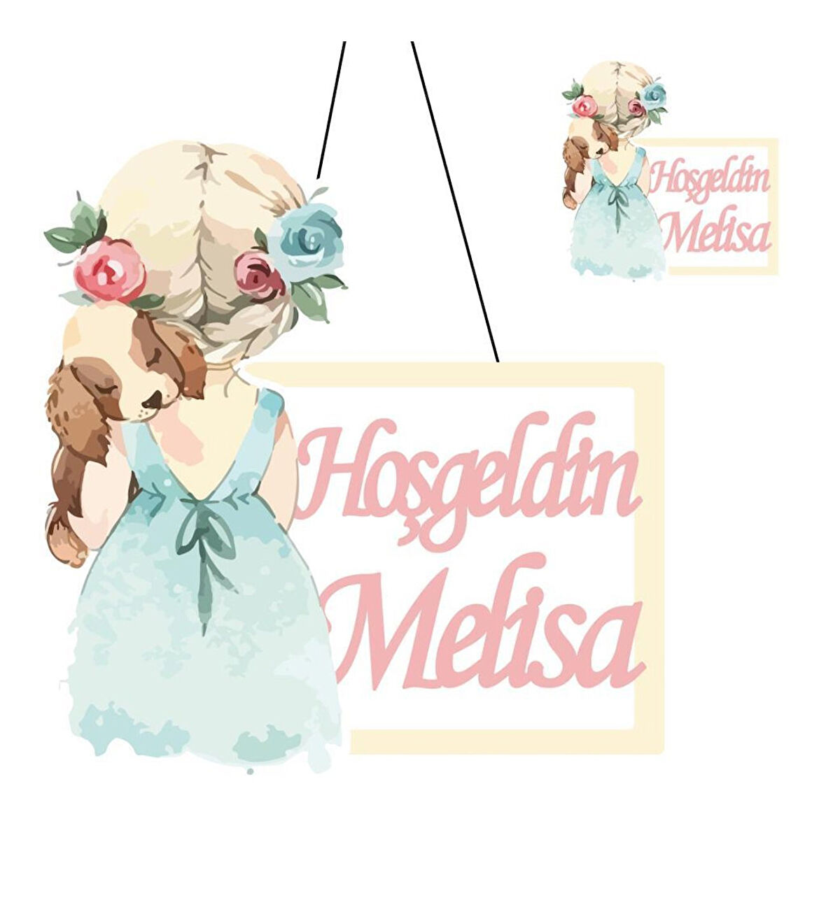 Kişiye Özel Bebek Kapı Süsü Ve 50 Adet Magnet Seti Köpek Ve Kız