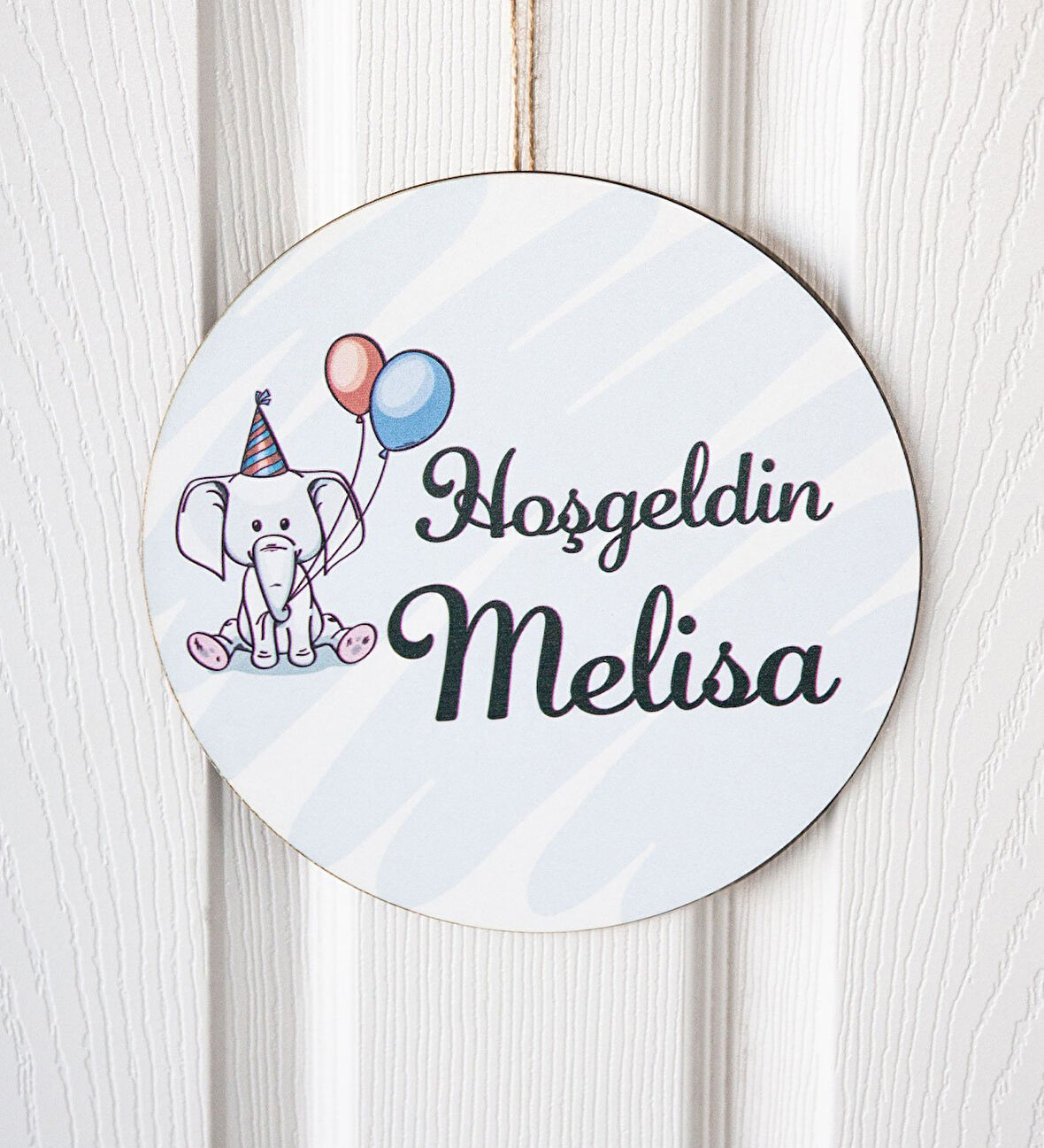 Meşgalem Balon Tutan Fil Temalı Kişiye Özel Kapı Süsü