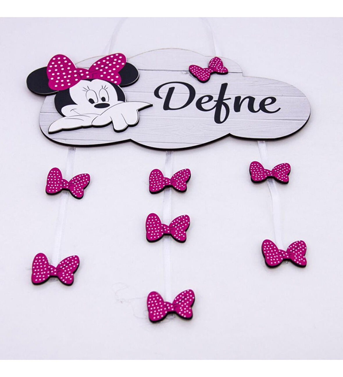 Kişiye Özel Bebek Kapı Süsü Minnie Mouse 3D Pembe