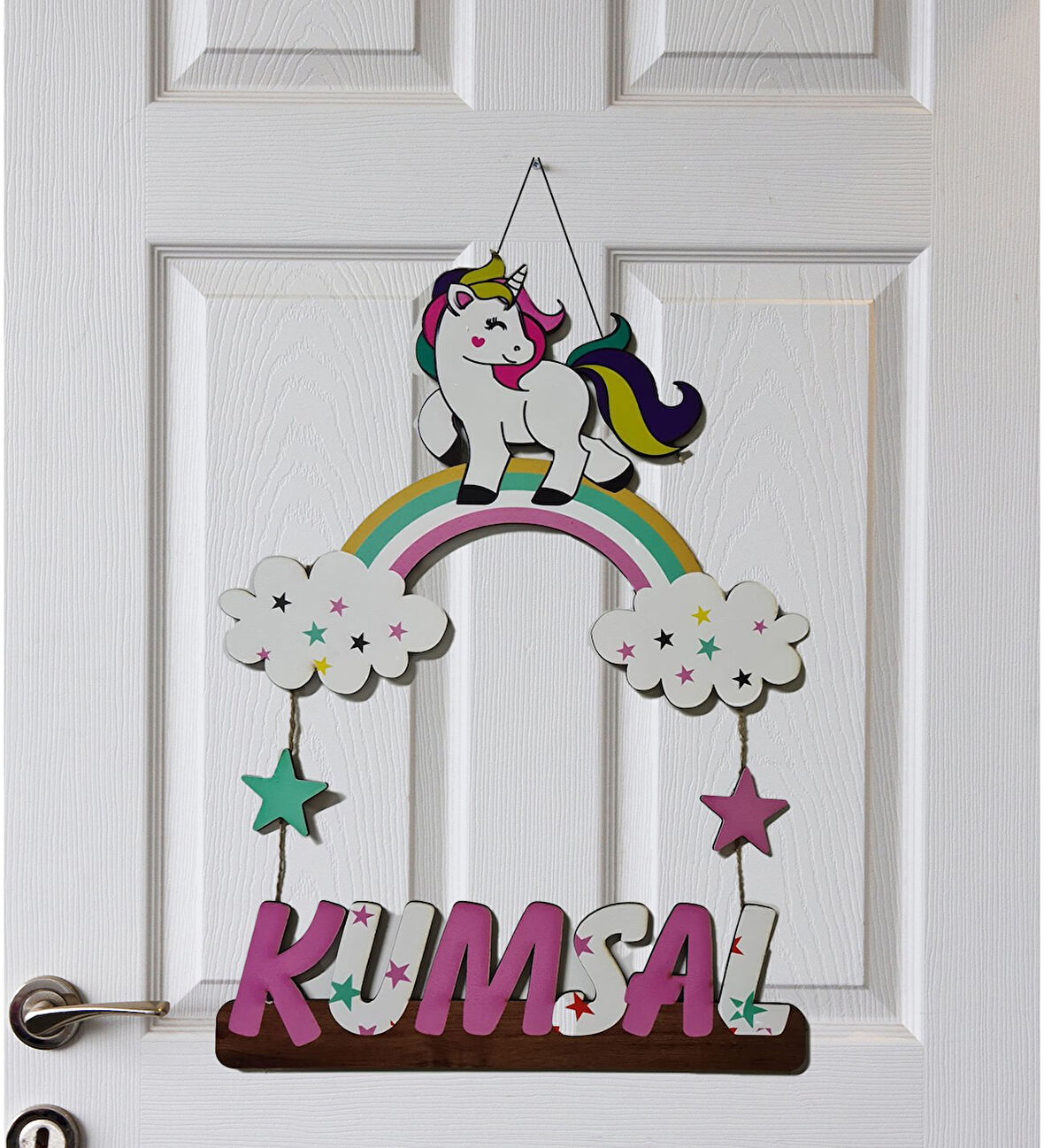 Meşgalem Unicorn ve Bulut Temalı Kişiye Özel Kapı Süsü