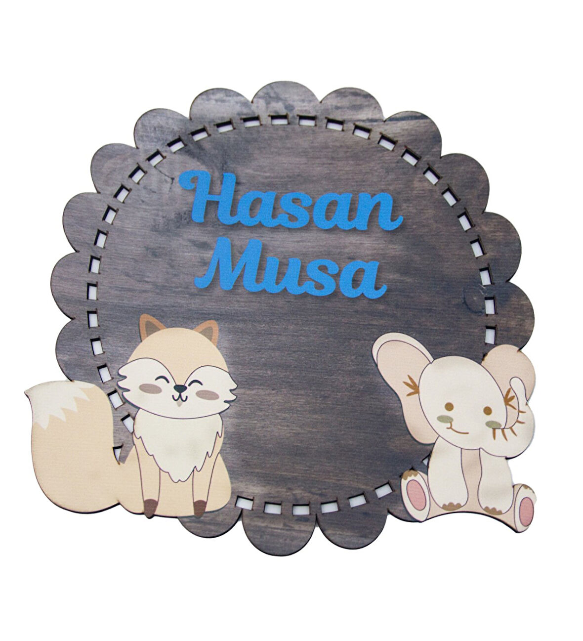 Meşgalem Tilki ve Fil Temalı Kişiye Özel Kapı Süsü