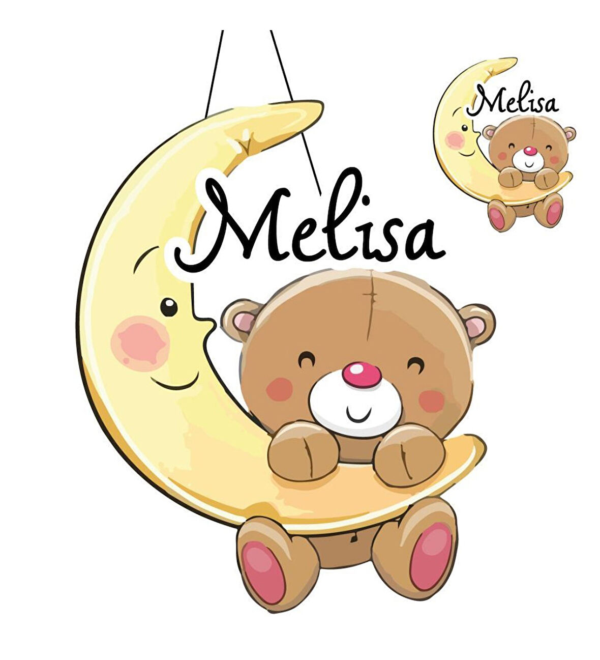 Kişiye Özel Bebek Kapı Süsü Ve 50 Adet Magnet Seti Gülen Ayı