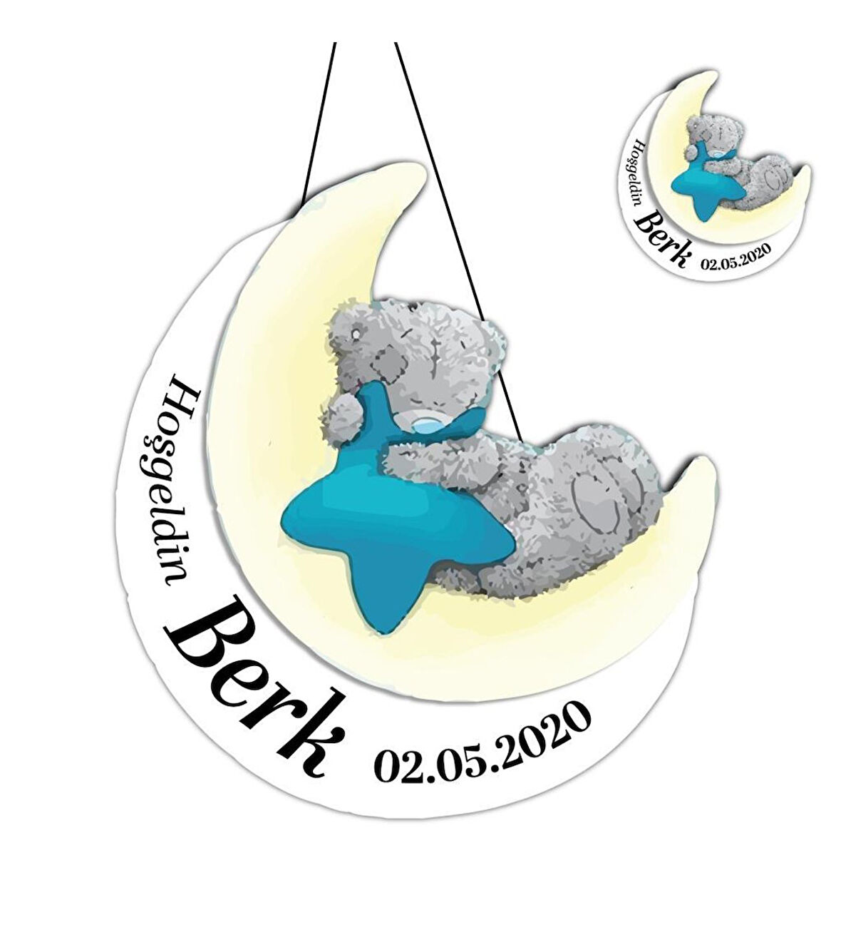 Kişiye Özel Bebek Kapı Süsü Ve  Adet Magnet Seti Ay Ve Ayı