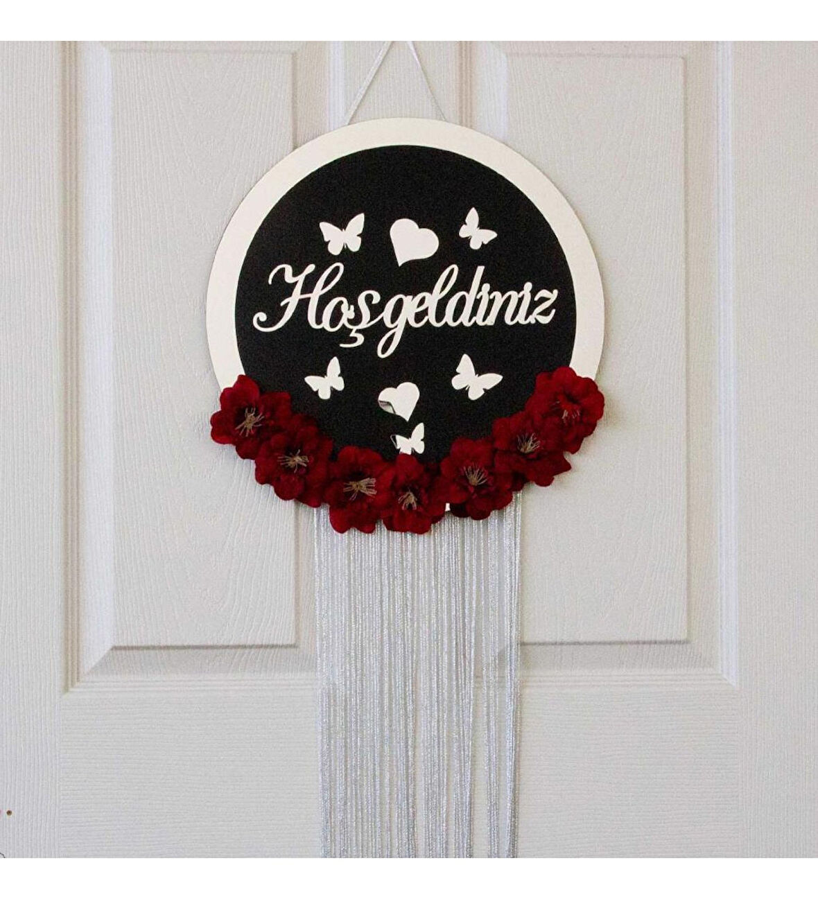 Hoşgeldiniz Yazılı Siyah ve Gümüş Süslü Kapı Süsü
