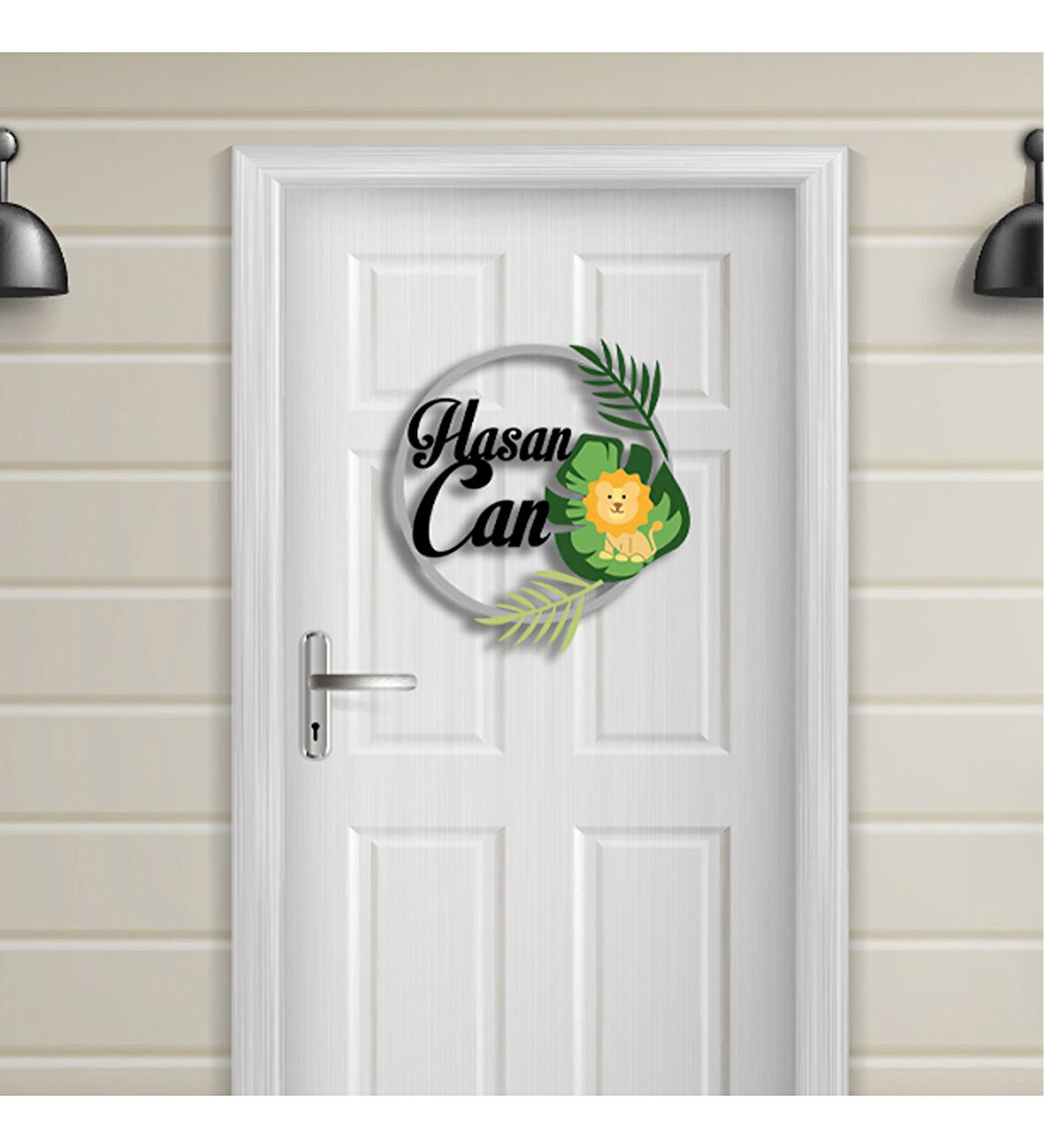 Meşgalem Yavru Aslan ve Yaprak Temalı Kişiye Özel Kapı Süsü