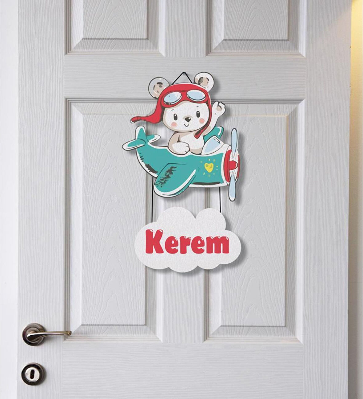 Meşgalem Yeşil Uçaktan El Sallayan Minik Hayvan Temalı Kişiye Özel Kapı Süsü