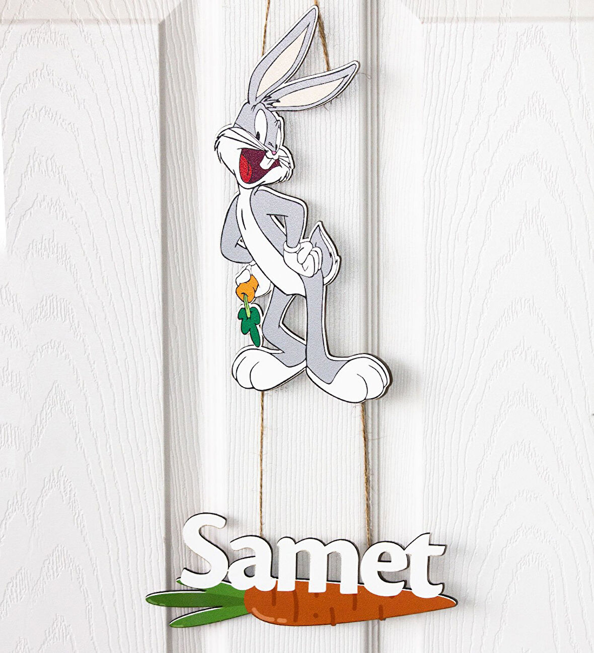 İsme Özel Tavşan Temalı Bebek Odası Ahşap Kapı Süsü