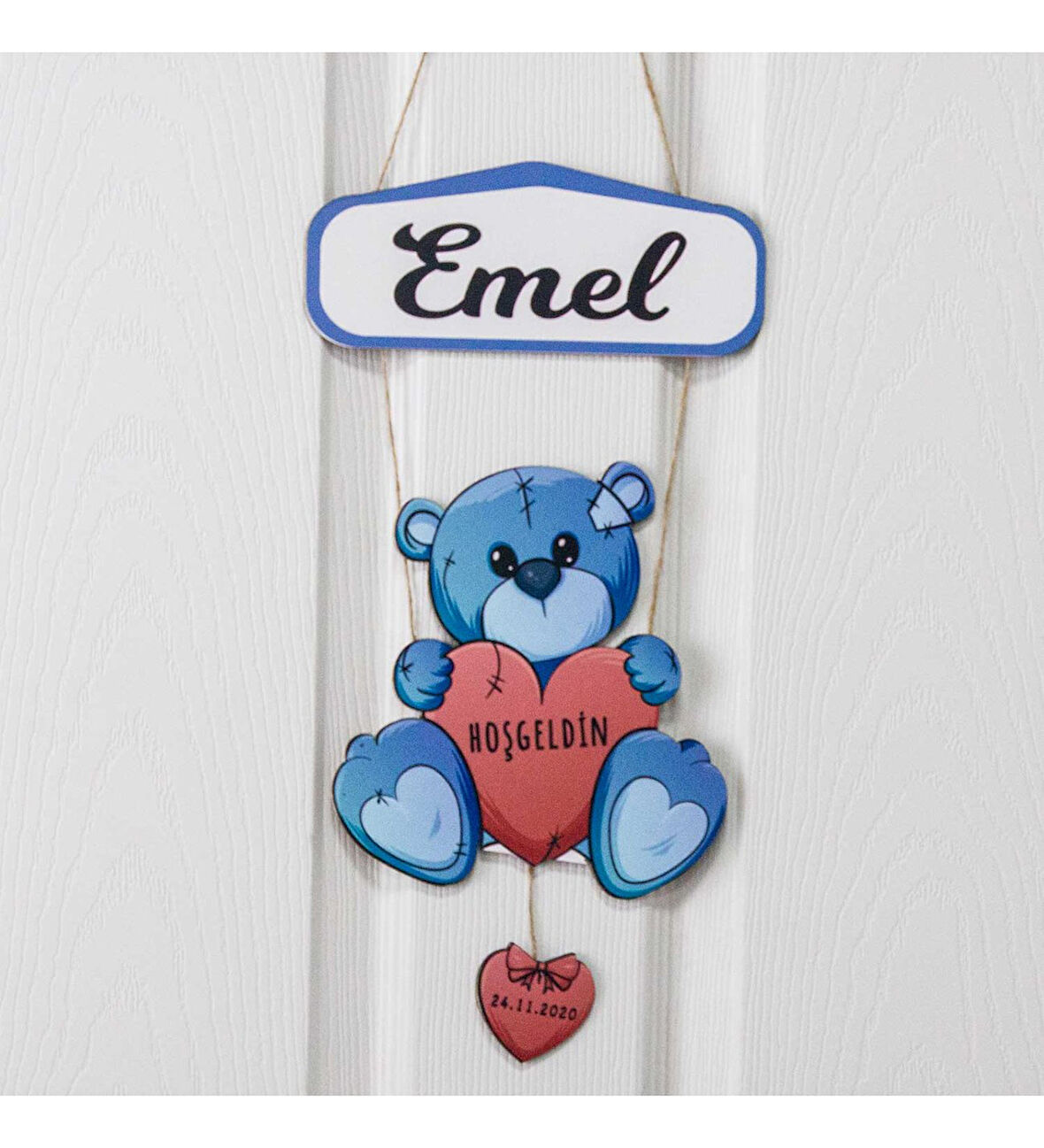 Meşgalem Kalp Tutan Ayıcık Temalı Kişiye Özel Kapı Süsü