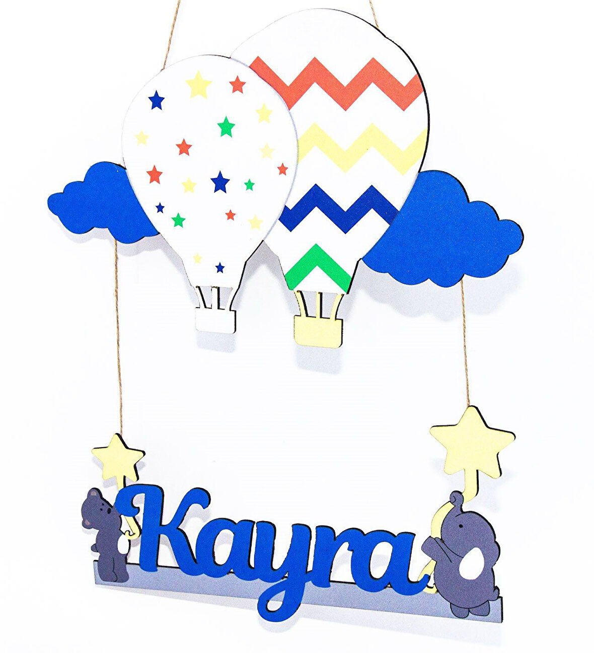 Meşgalem Mavi Bulutlu Kapadokya Balonu Temalı Kişiye Özel Kapı Süsü