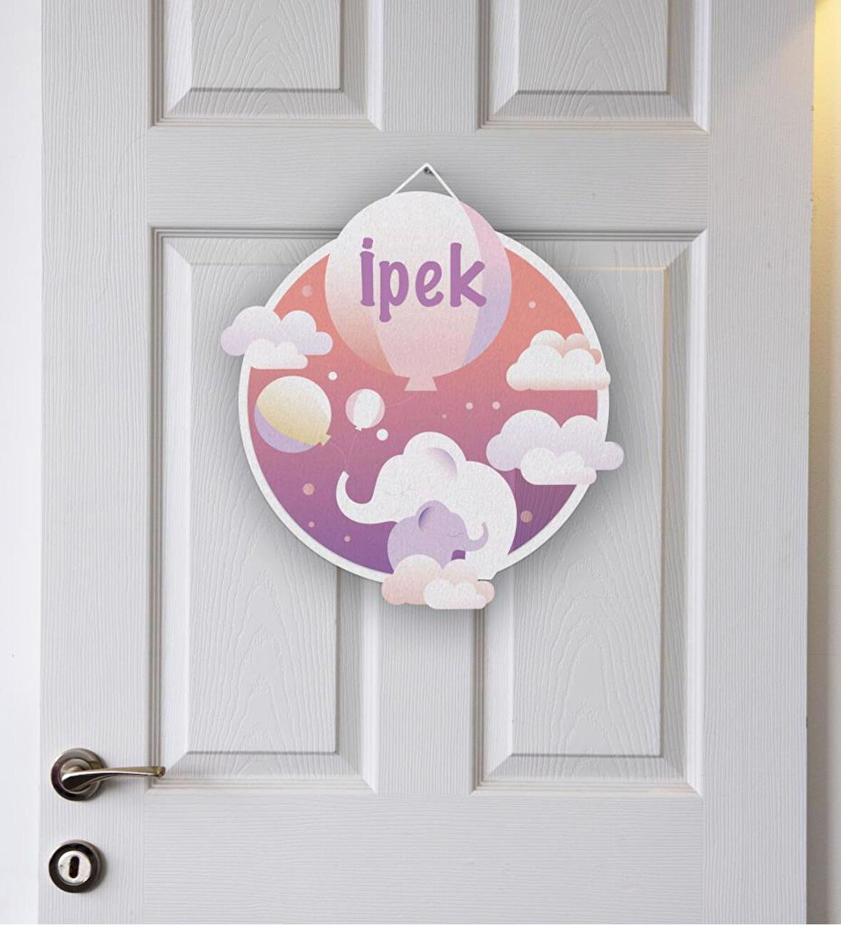 Meşgalem Gökyüzü Desenli Fil ve Yavrusu Temalı Kişiye Özel Kapı Süsü