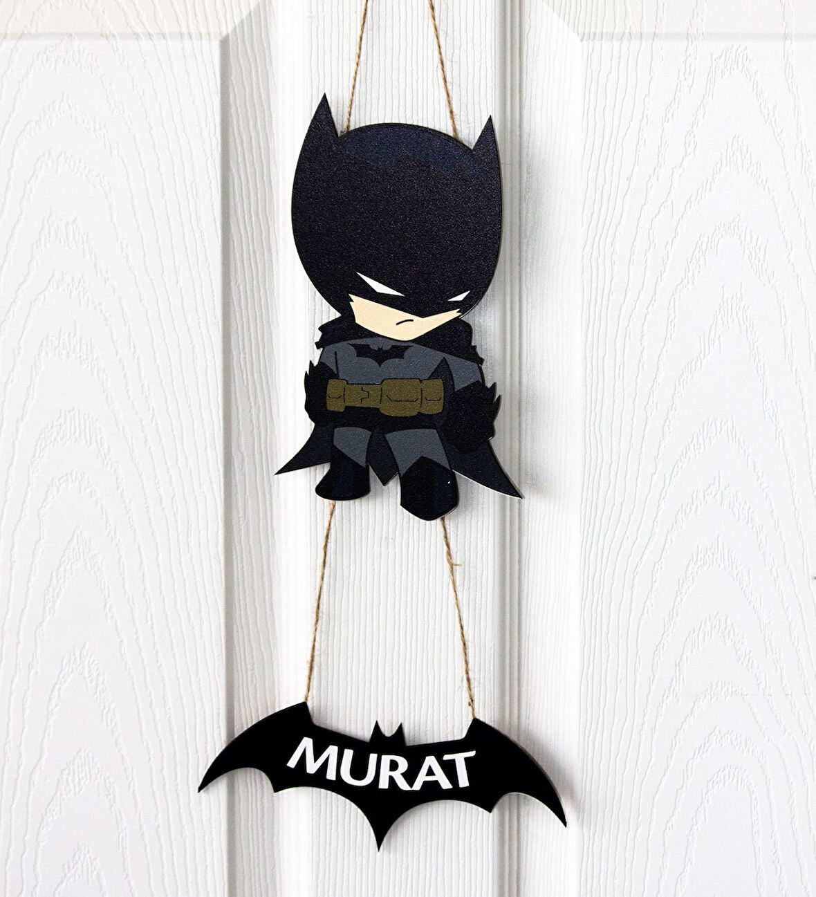 İsme Özel Temalı Bebek Odası Ahşap Kapı Süsü - Batman Temalı