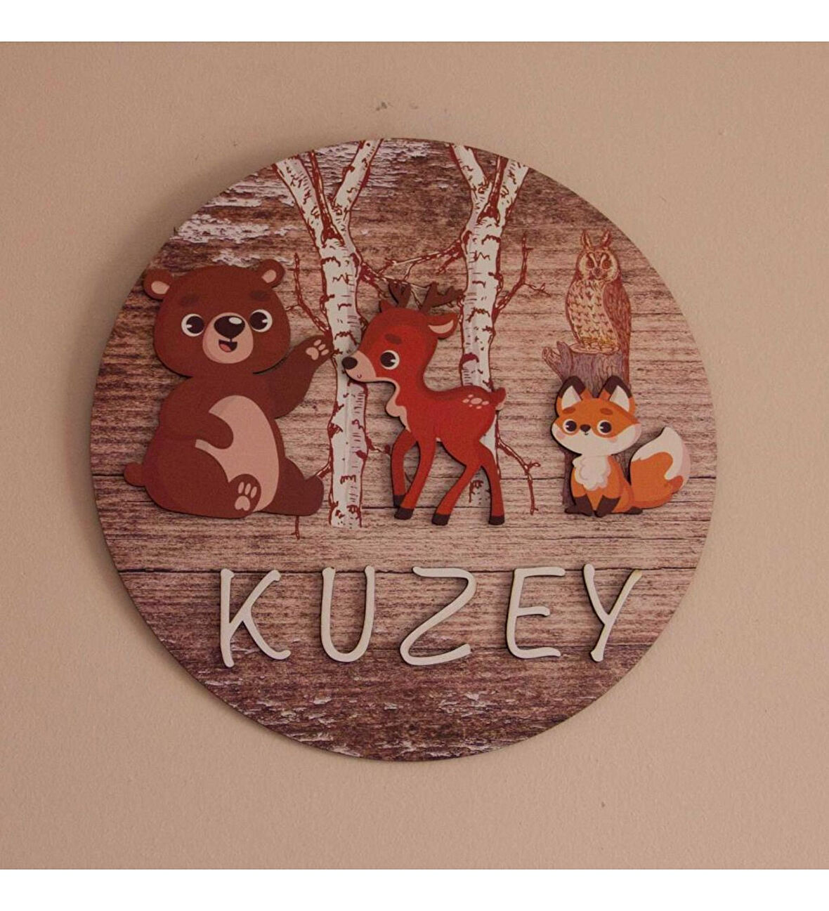 İsme Özel Orman Tasarımlı Çocuk Odası Kapı Süsü