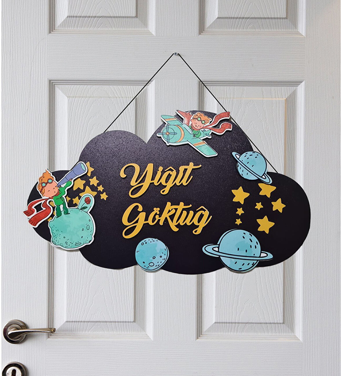 Kişiye Özel 3D Bebek Ahşap Kapı Süsü Uzay