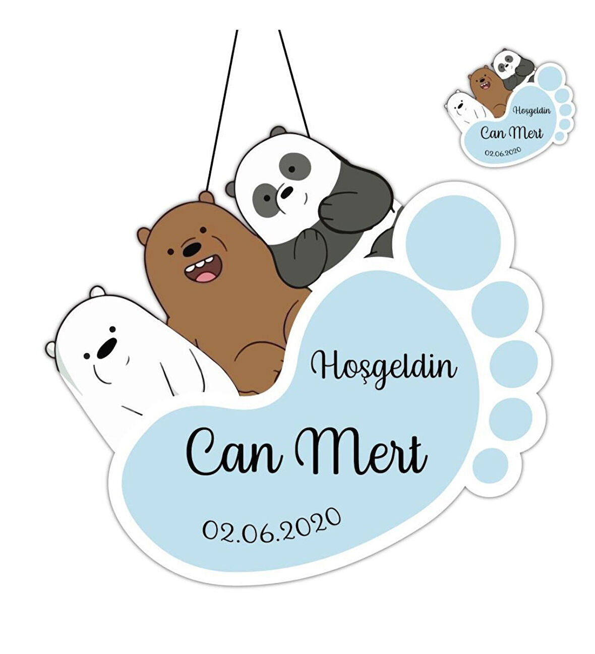 Kişiye Özel Bebek Kapı Süsü Ve 50 Adet Magnet Seti Ayak Panda