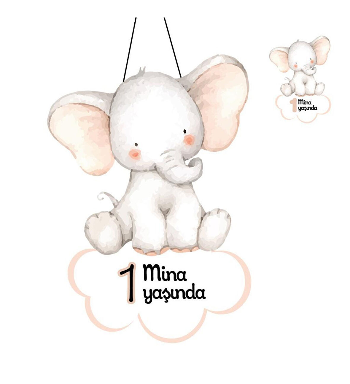 Kişiye Özel Bebek Kapı Süsü Ve 50 Adet Magnet Seti Bebek Fil